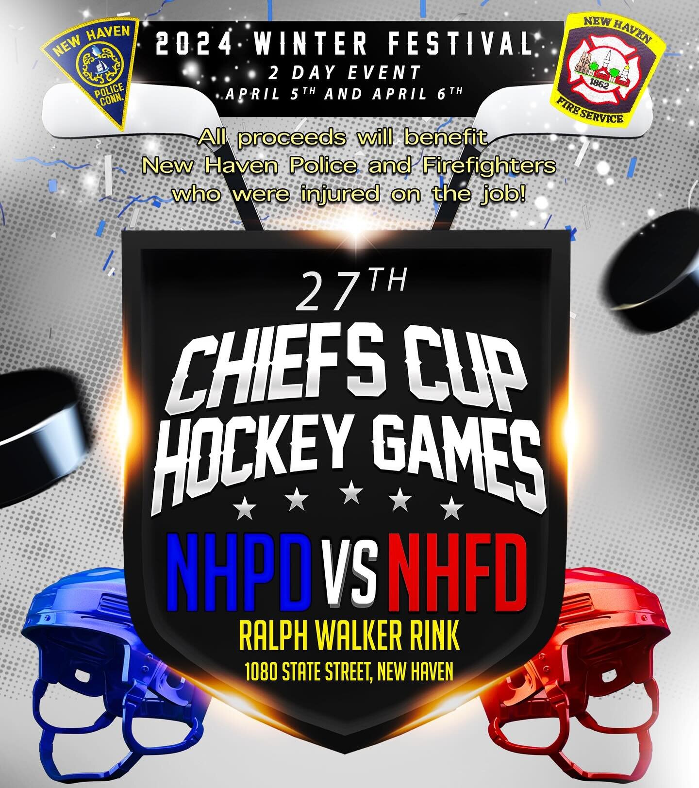 27th Annual Chiefs Cup is this Friday and Saturday at Ralph Walker Rink in New Haven. Festivities kick off with the Retiree Game and Elm City Cup on Friday night 4/5 and the Chiefs Cup Game Saturday 4/6 at 12pm. Tickets are good for all 3 games and a