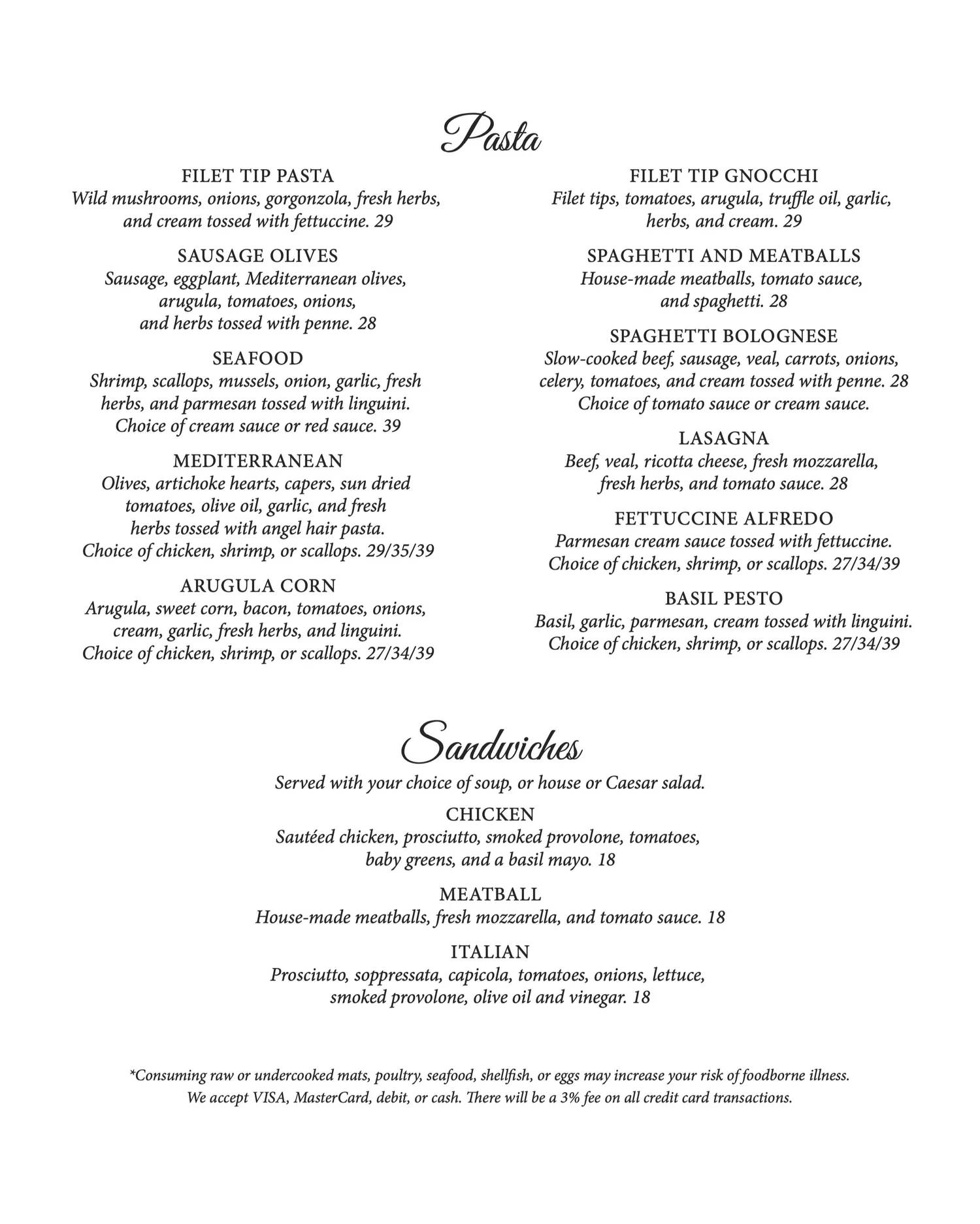 Menu — Perron's Sul Lago