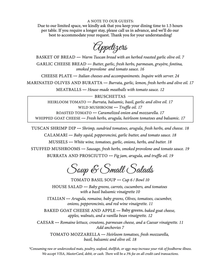 Menu — Perron's Sul Lago