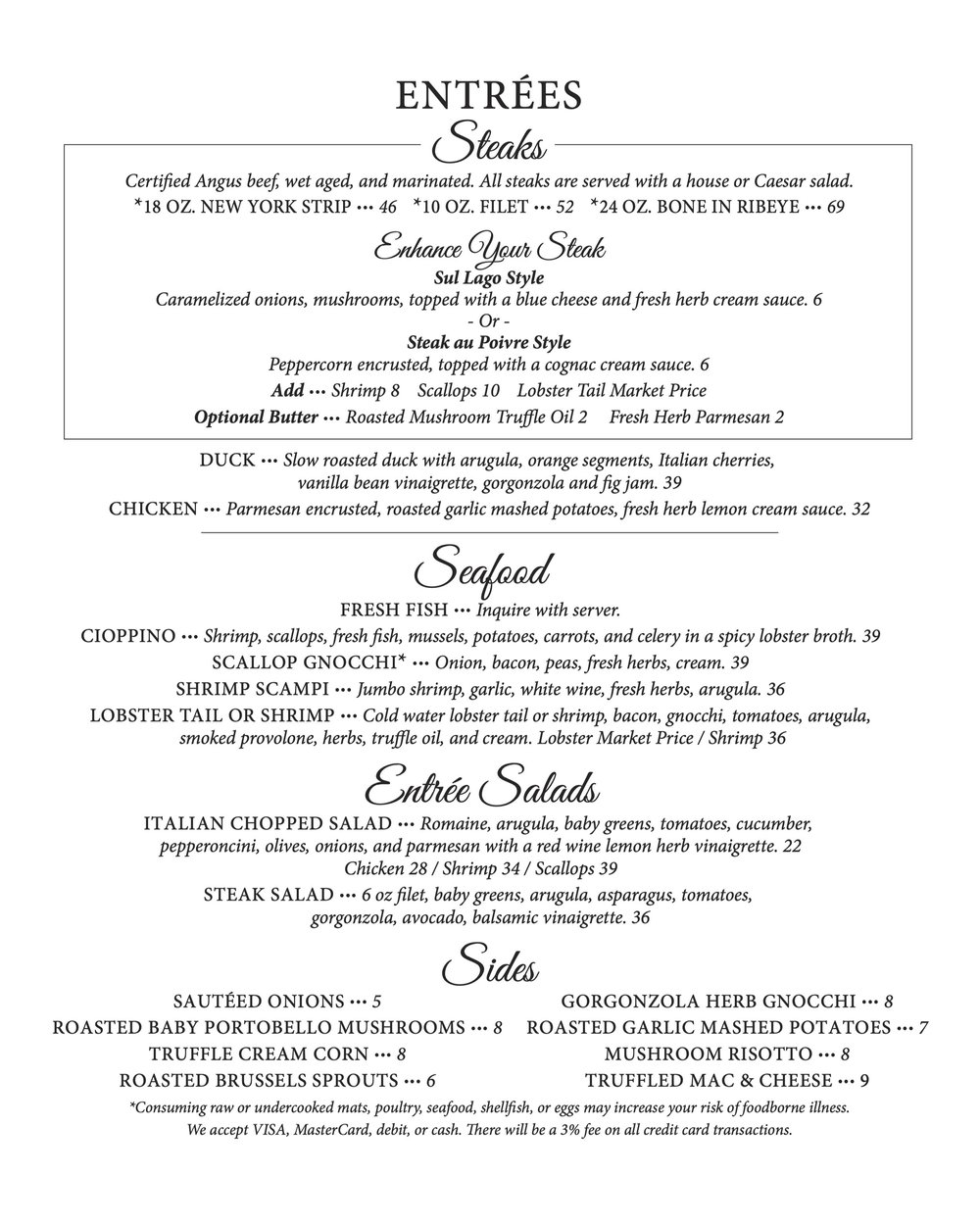 Menu — Perron's Sul Lago