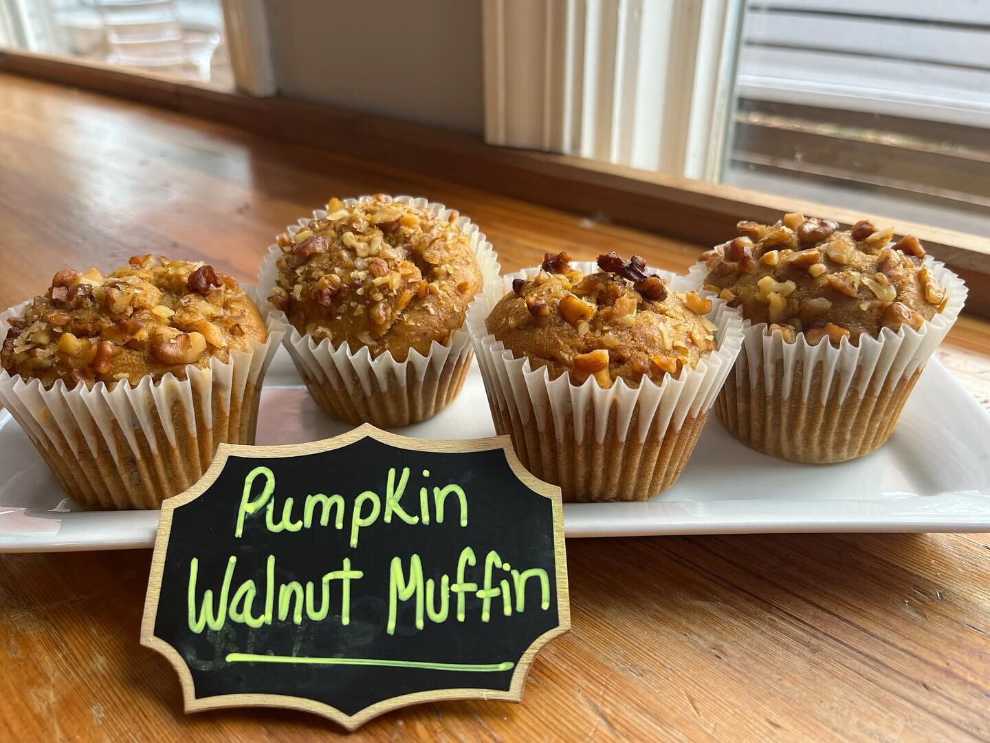 Get your pumpkin fix with one of our yummy pumpkin walnut muffins. So good!!