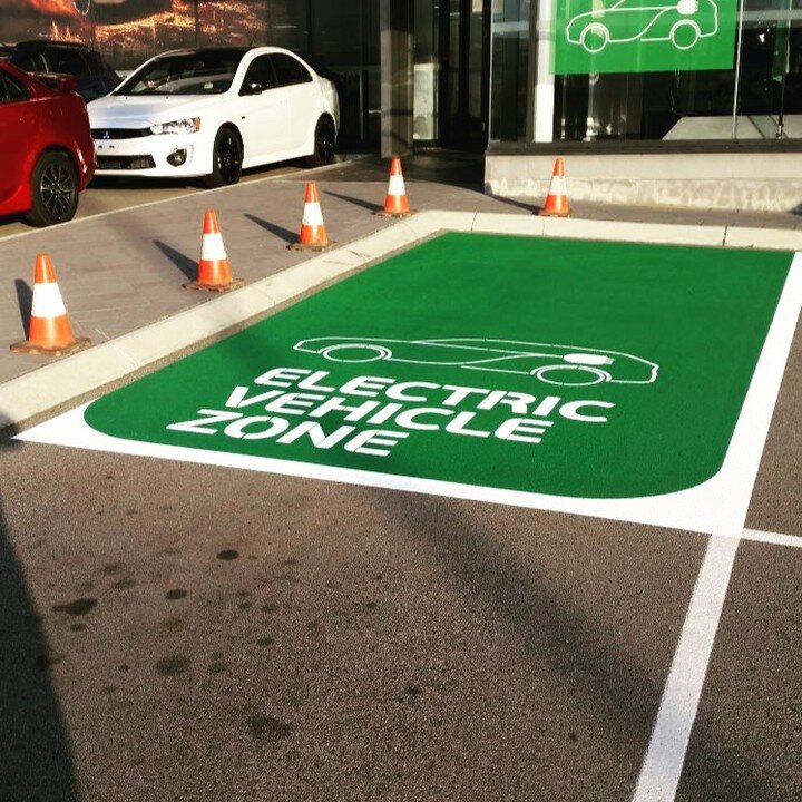 How cool is this EV parking bay. designed and applied by Statewide Line Marking using Topdek Long Life Road Marking paint in G21 Jade and White.