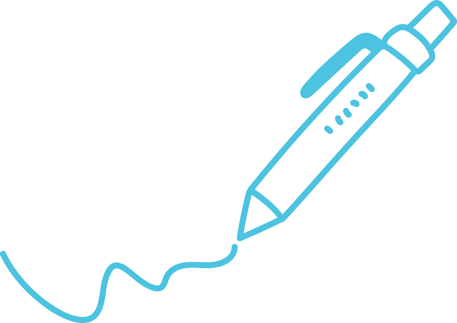 Illustration of a blue pen drawing a squiggly line