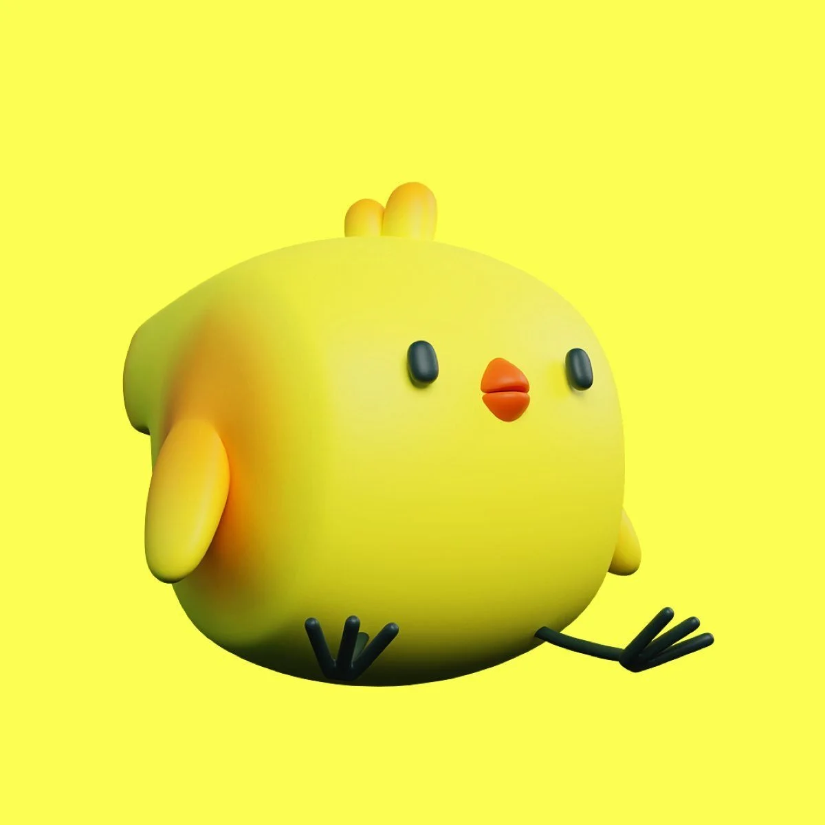 A yellow 3D chick mascot on a yellow background.