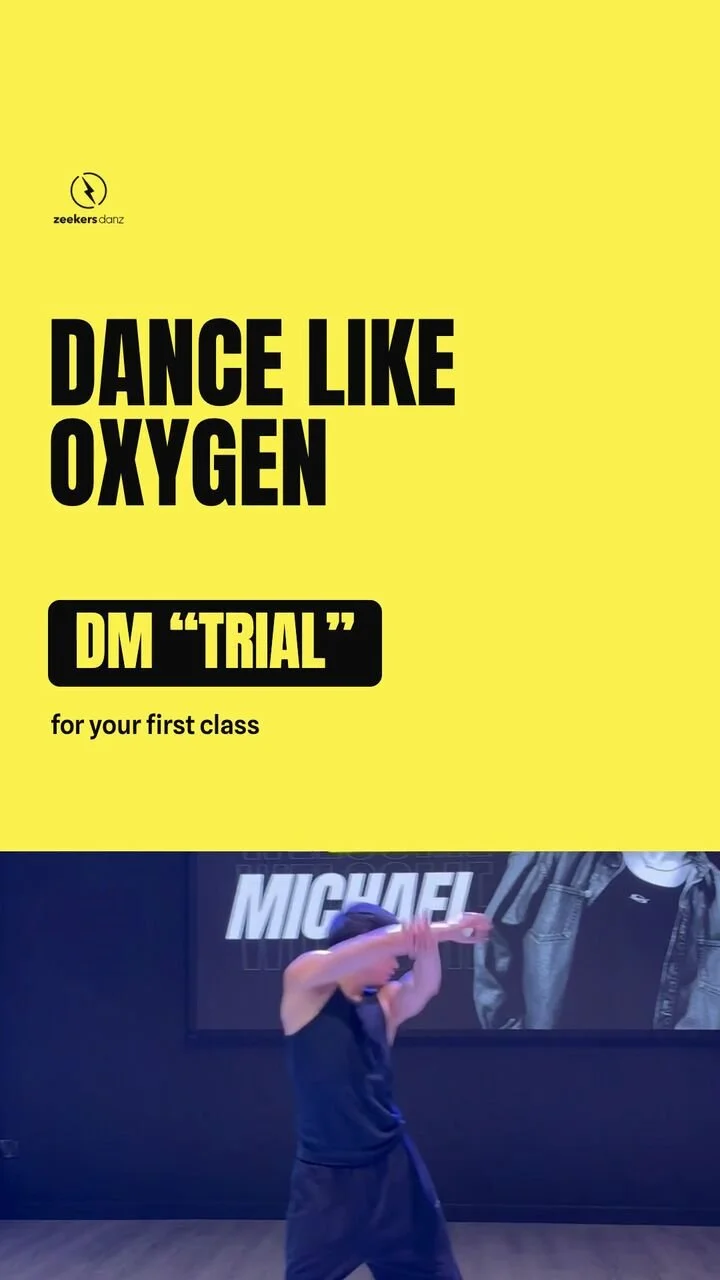 Reel still: the line Dance like oxygen on a yellow panel above a dancer.