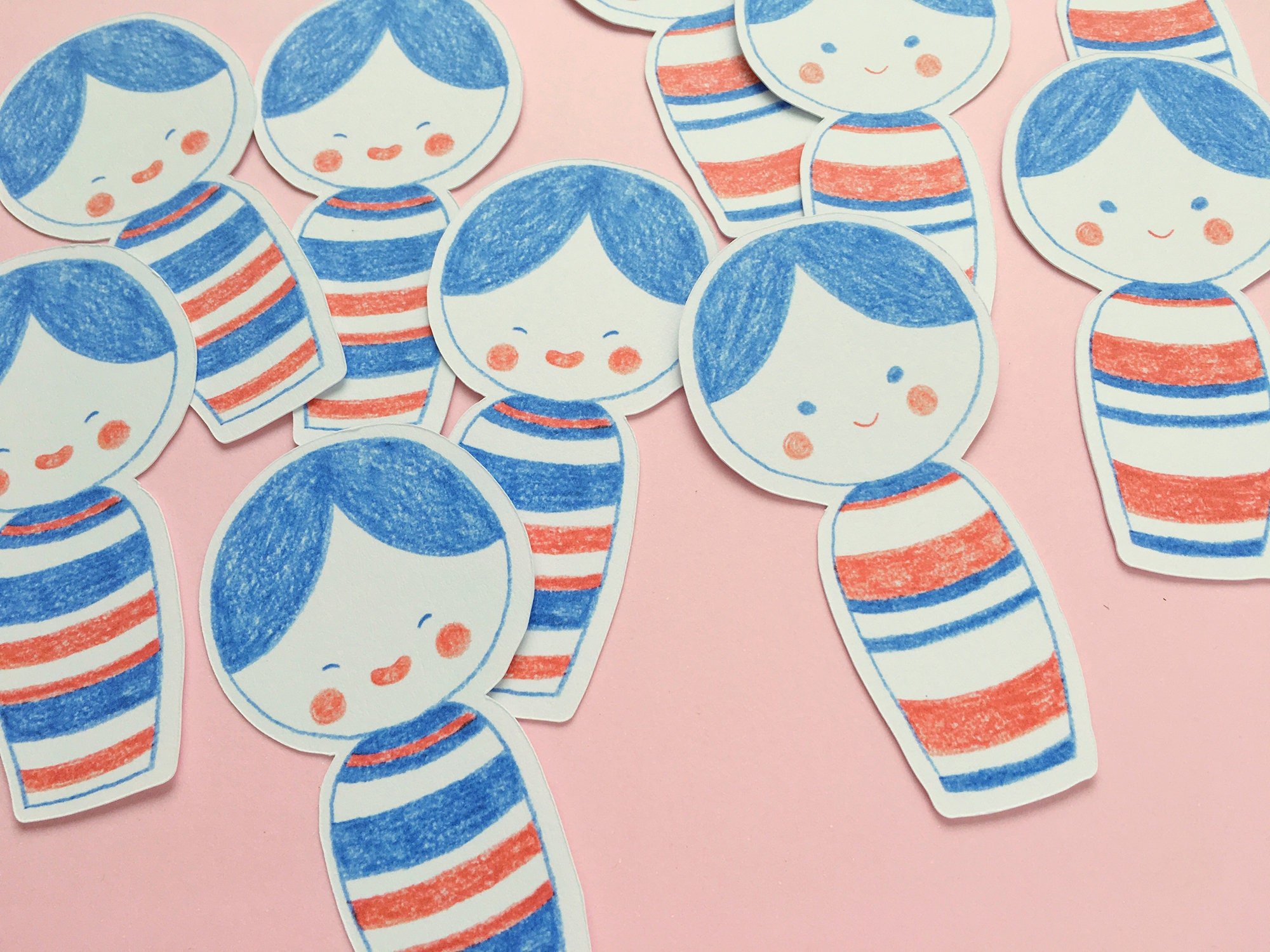Die cut kokeshi doll note cards with 2 varieties