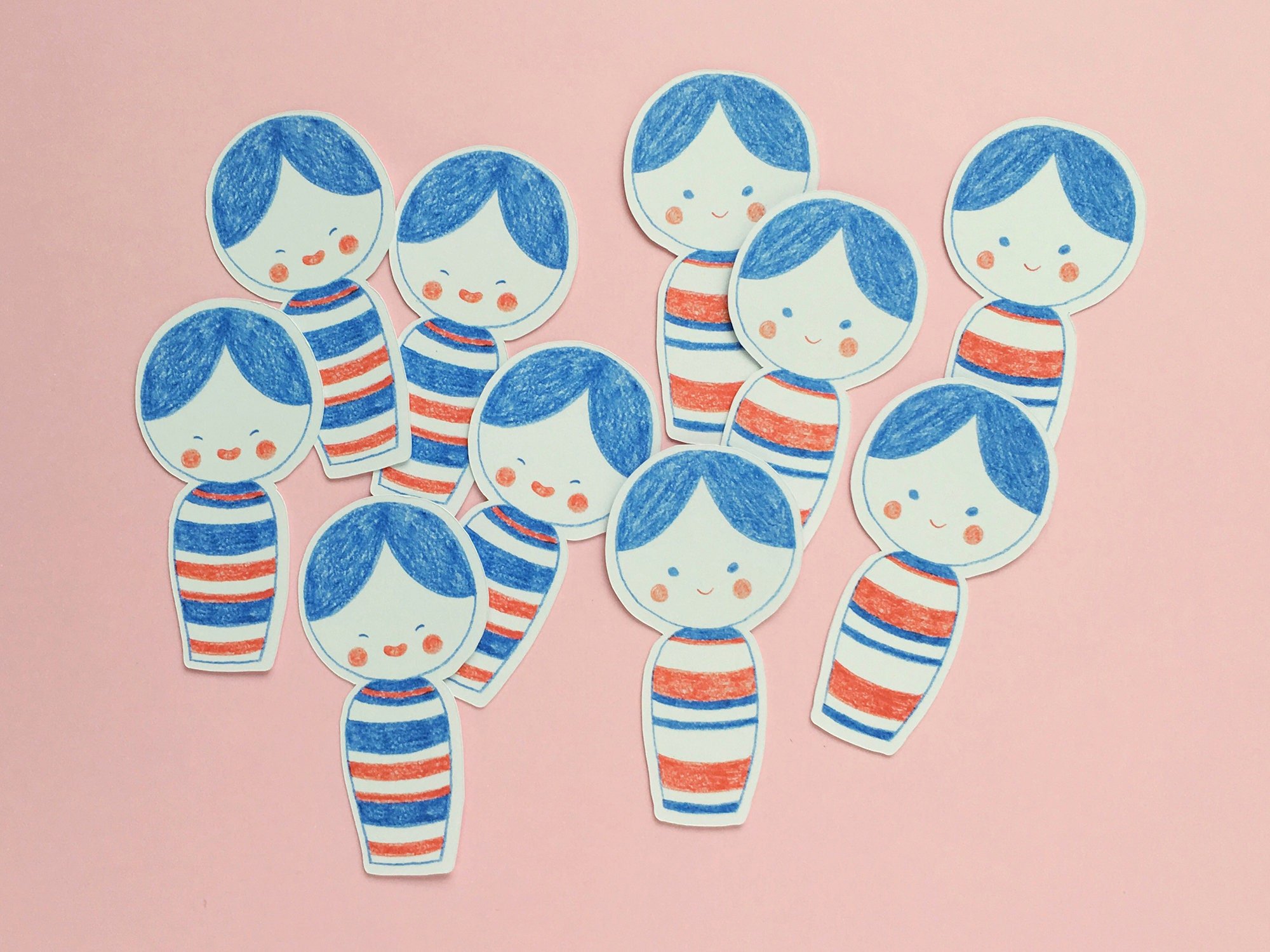 Die cut kokeshi doll note cards with 2 varieties