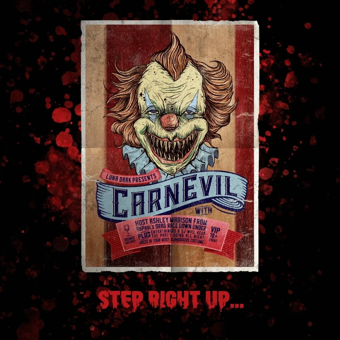 Step into the shadowy carnival realm at CARNEVIL, the one-of-a-kind 18+ VIP affair that will send shivers down your spine! 🎪⁠
⁠
Our enchanting host, Ashley Madison, straight from the stage of this year's RuPaul&rsquo;s Drag Race Down Under,  will ke