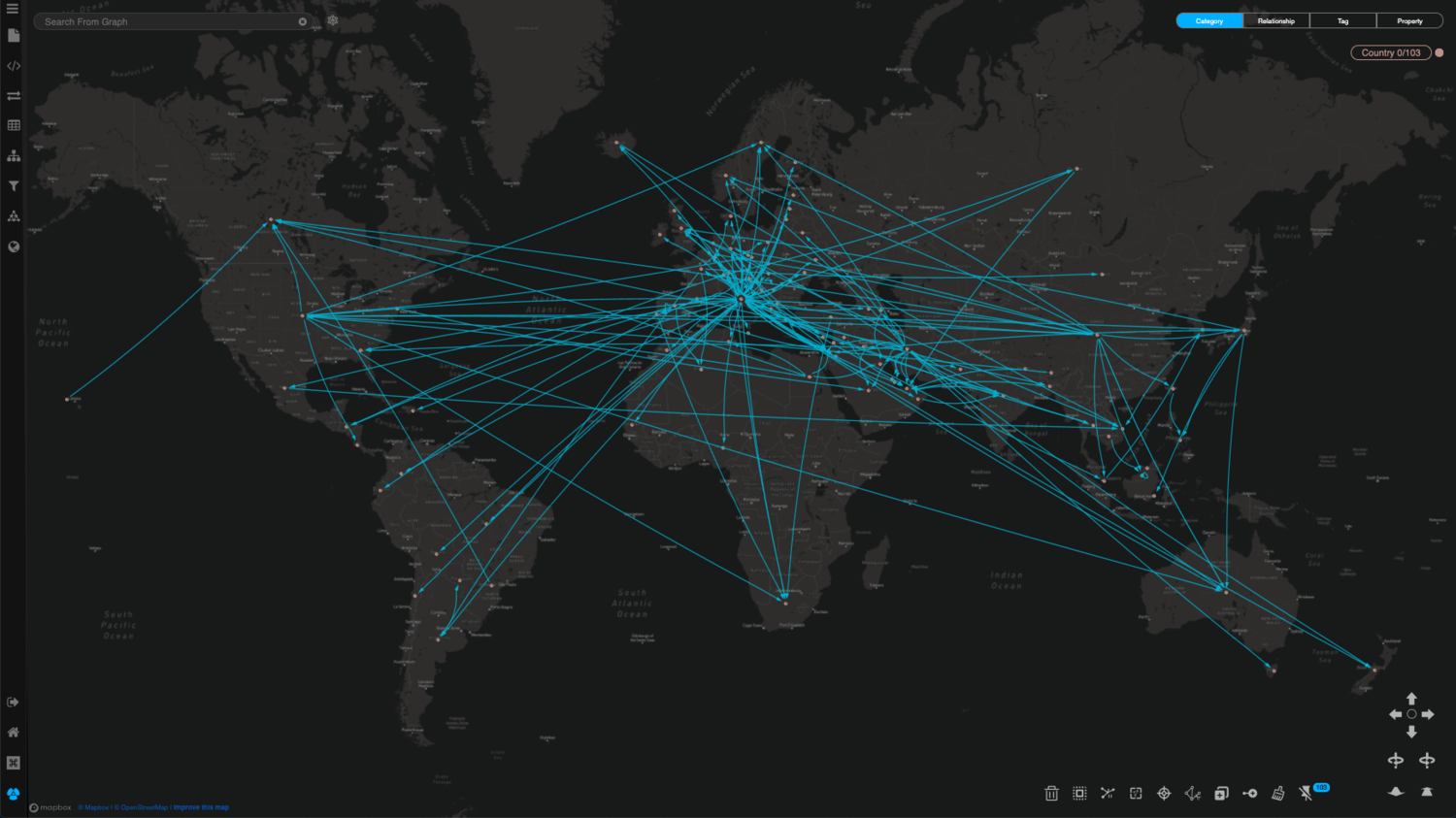 A world map with blue lines connecting various international locations, representing data or network connections.
