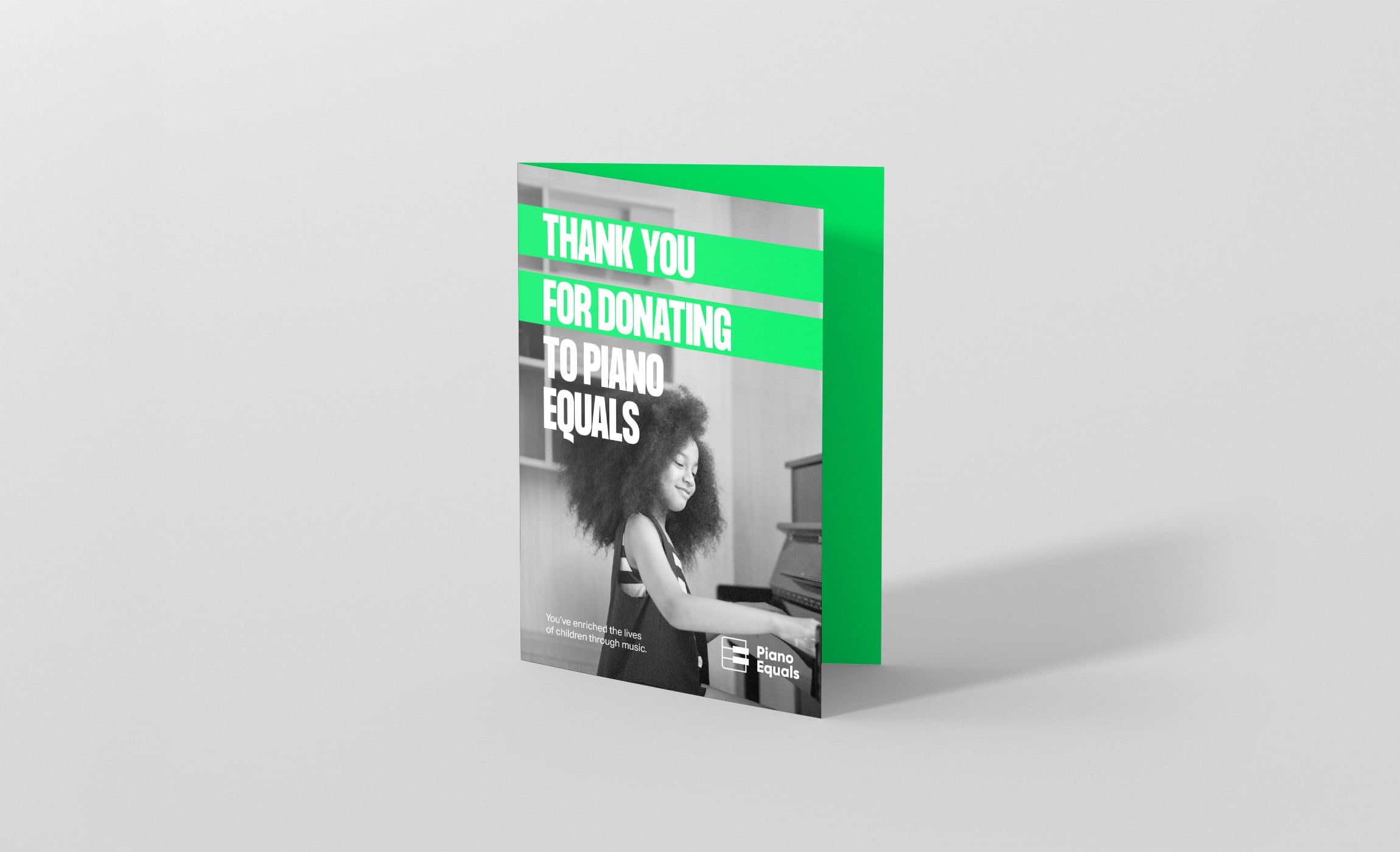 Piano Equals branded thanks card