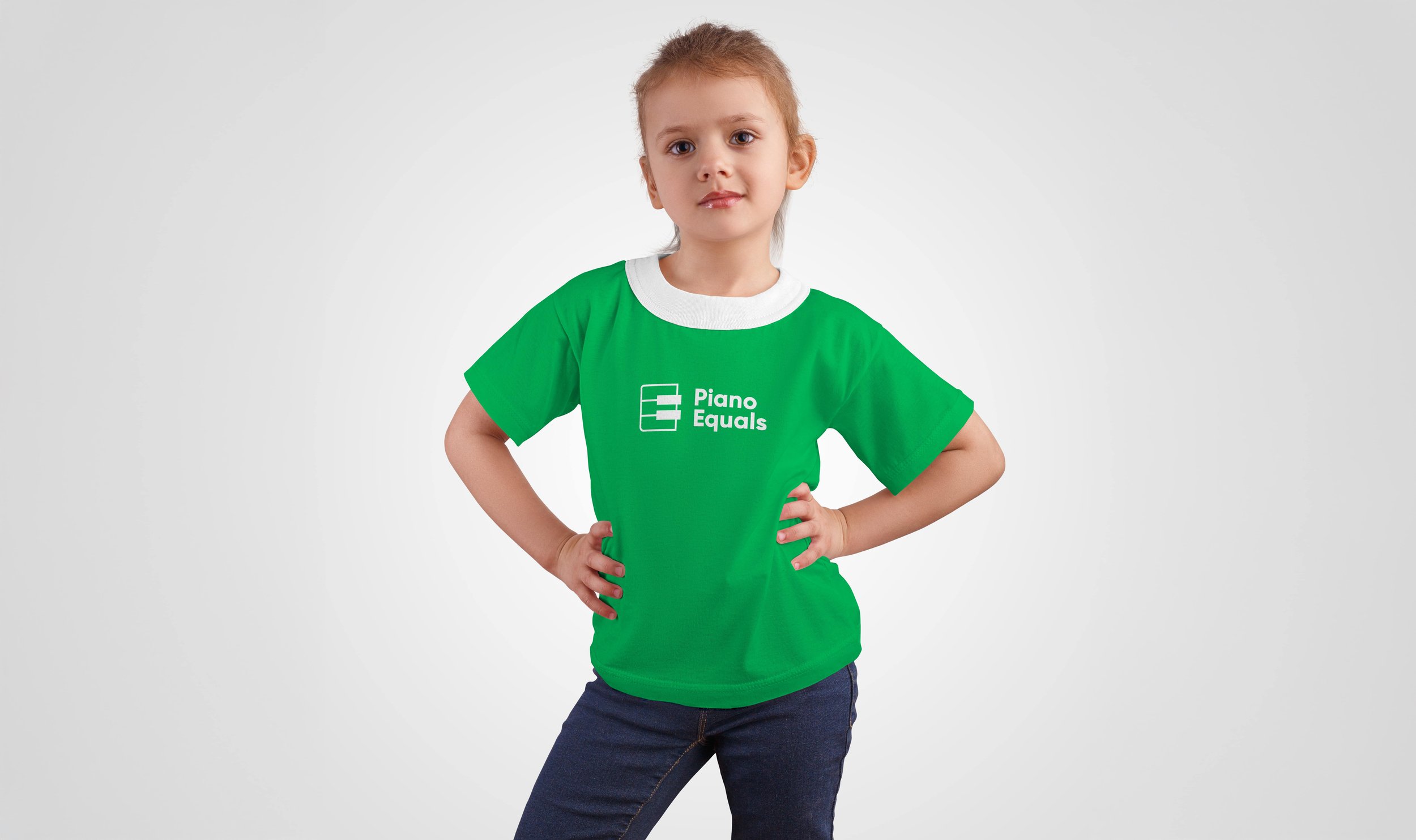 Girl in Piano Equals branded T shirt