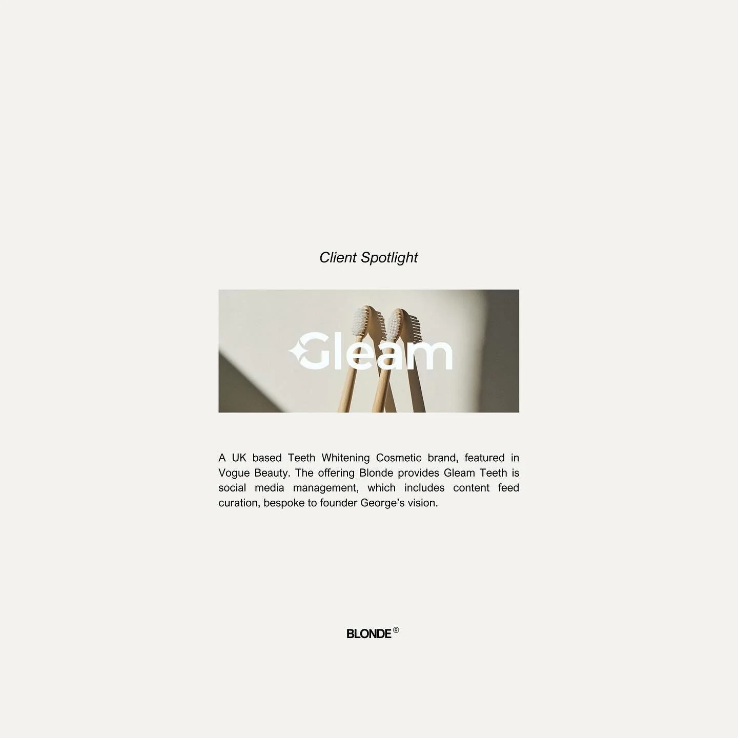 Client spotlight 🔦

We&rsquo;ve been working with George from @gleamteeth on the social media management and feed design of their page and it&rsquo;s safe to say it&rsquo;s super dreamy 🙌🏼

Want to elevate your socials? Contact us today for furthe