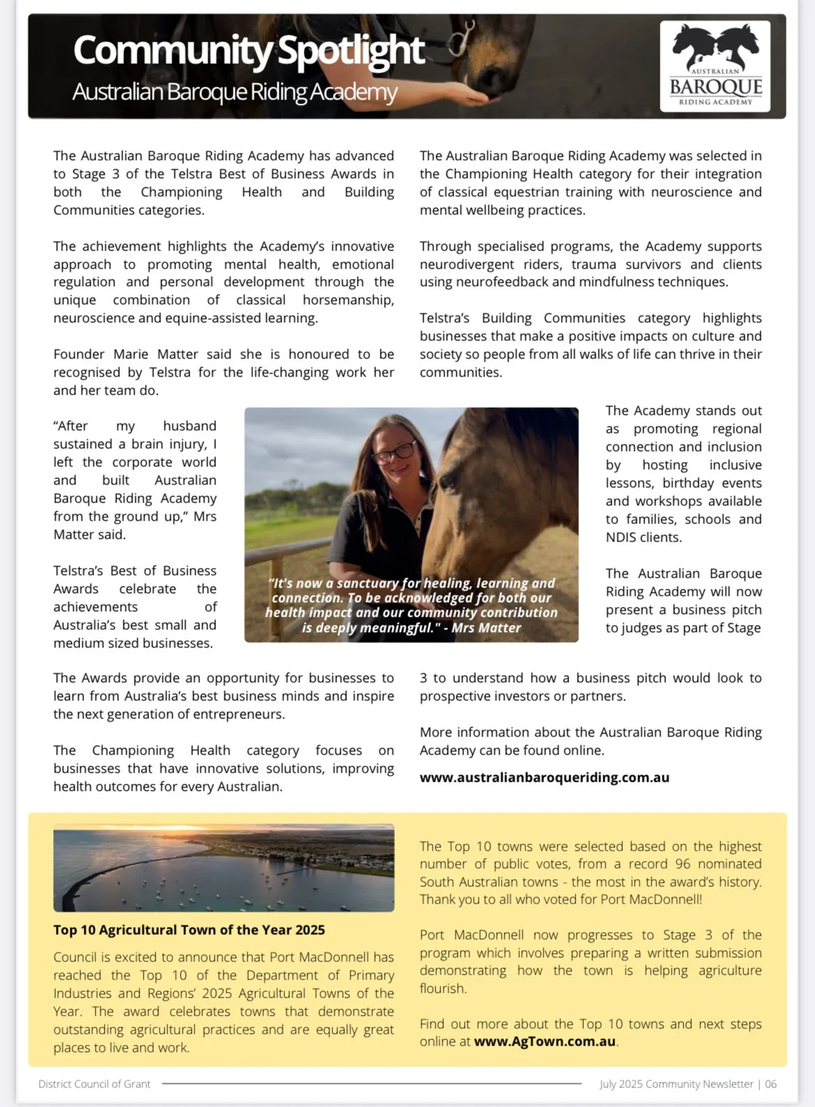 July 2025 Community Spotlight - District Council of Grant newsletter
