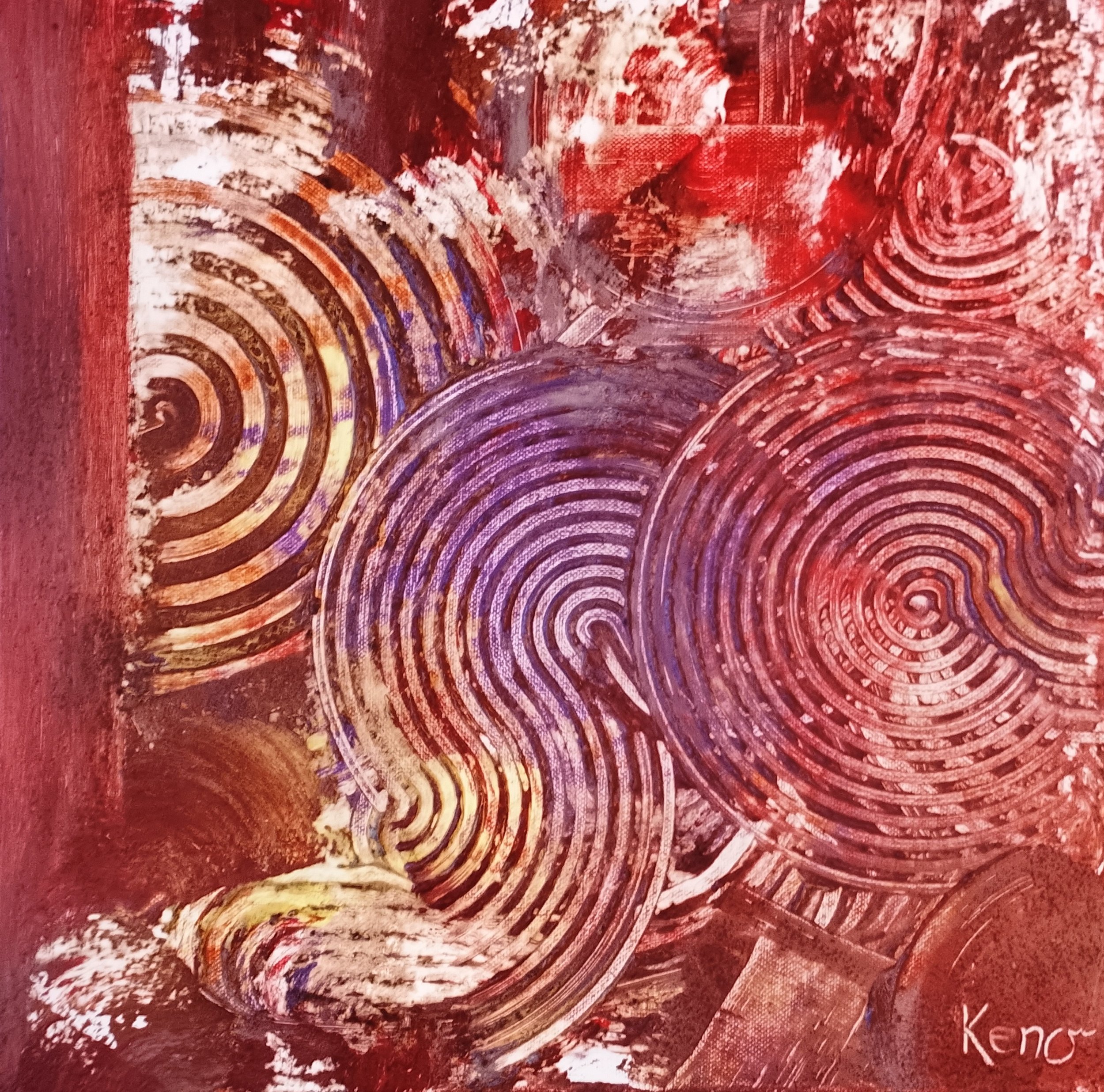 Circles of life (2025), Acrylics and coffee on canvas, 40 x 40 cm