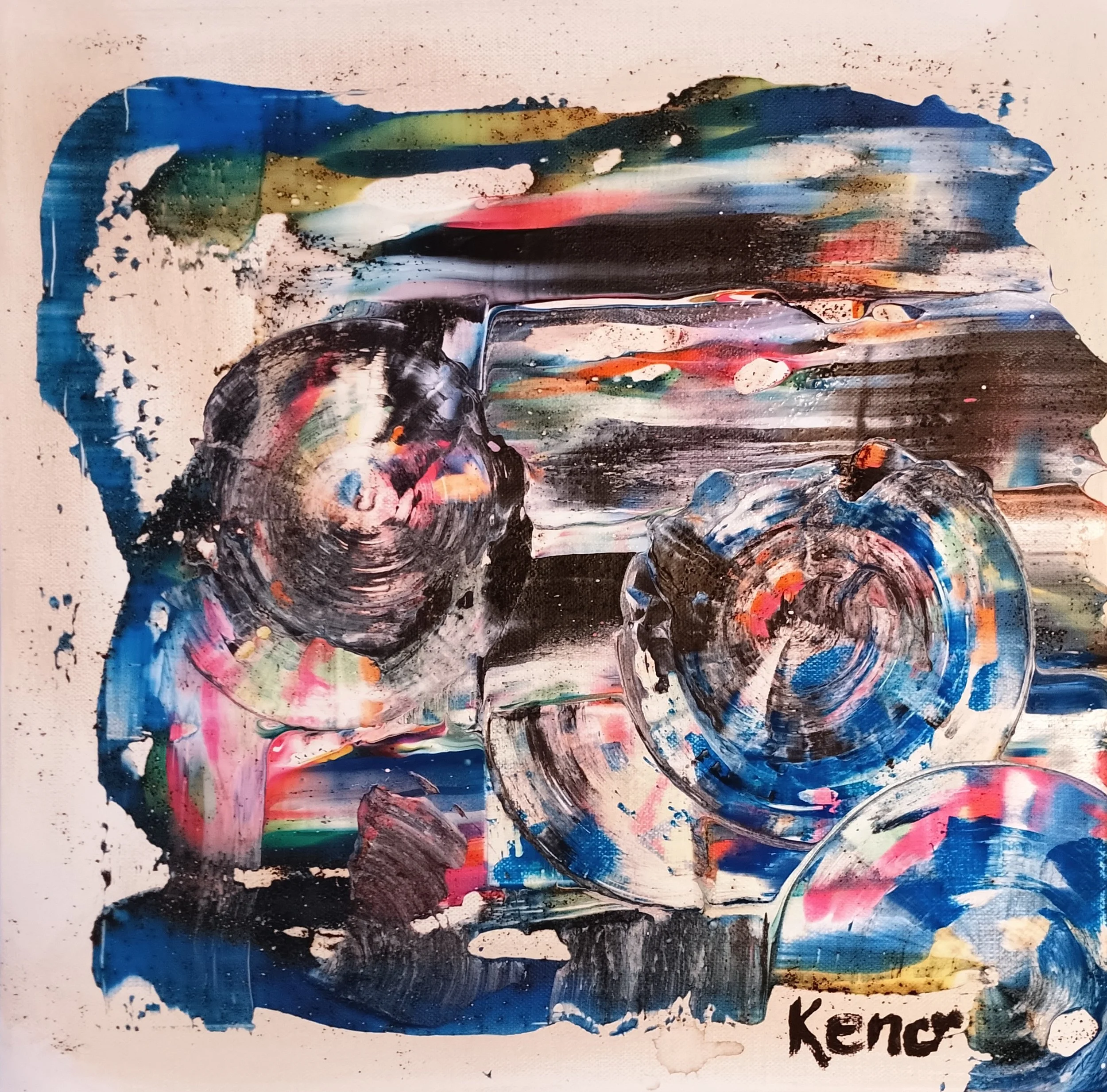 The ways of water (2025), Acrylics and coffee on canvas, 40 x 40 cm