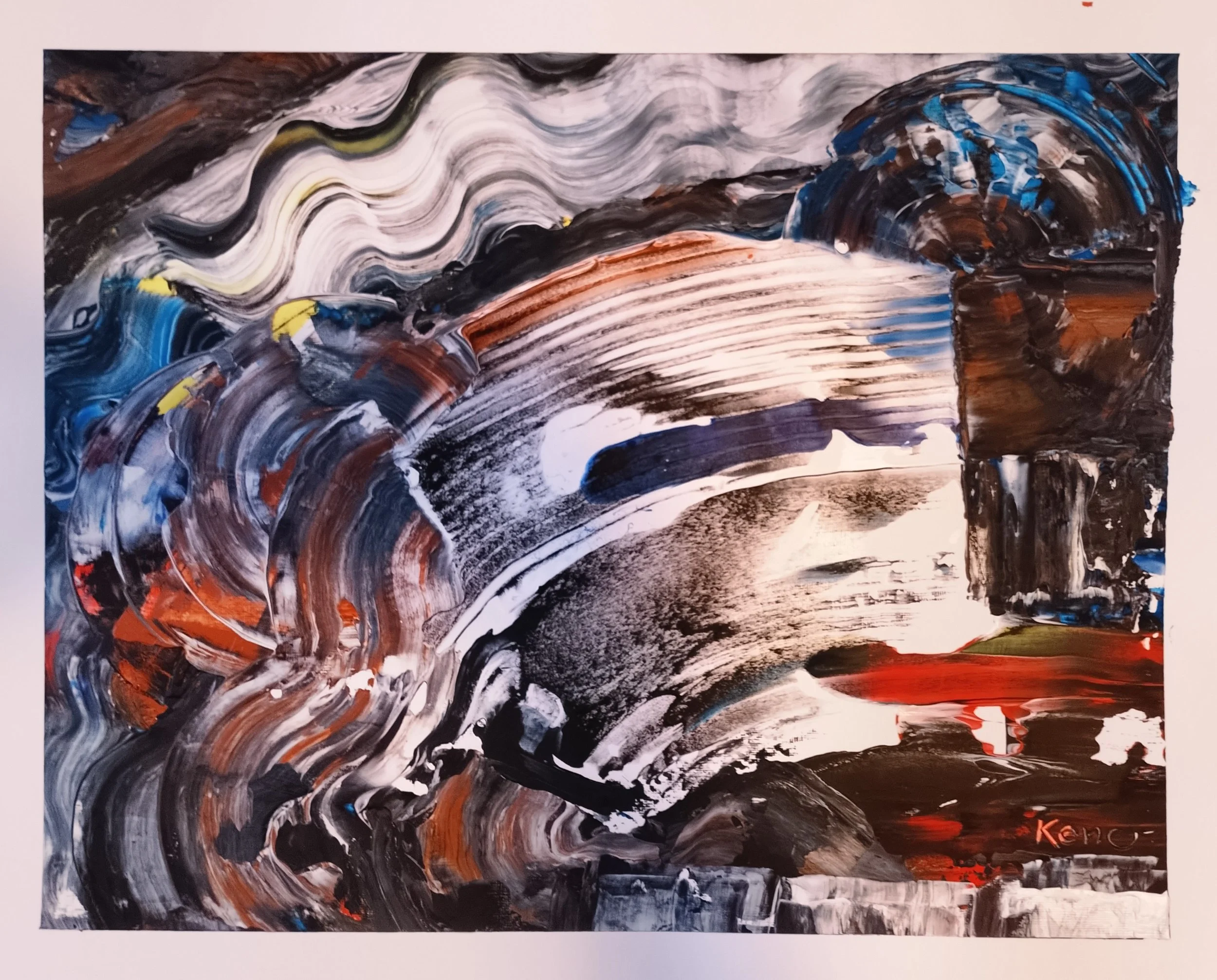 The waves of life (2024), Acrylics on canvas textured paper, 40,6 x 50,8 cm