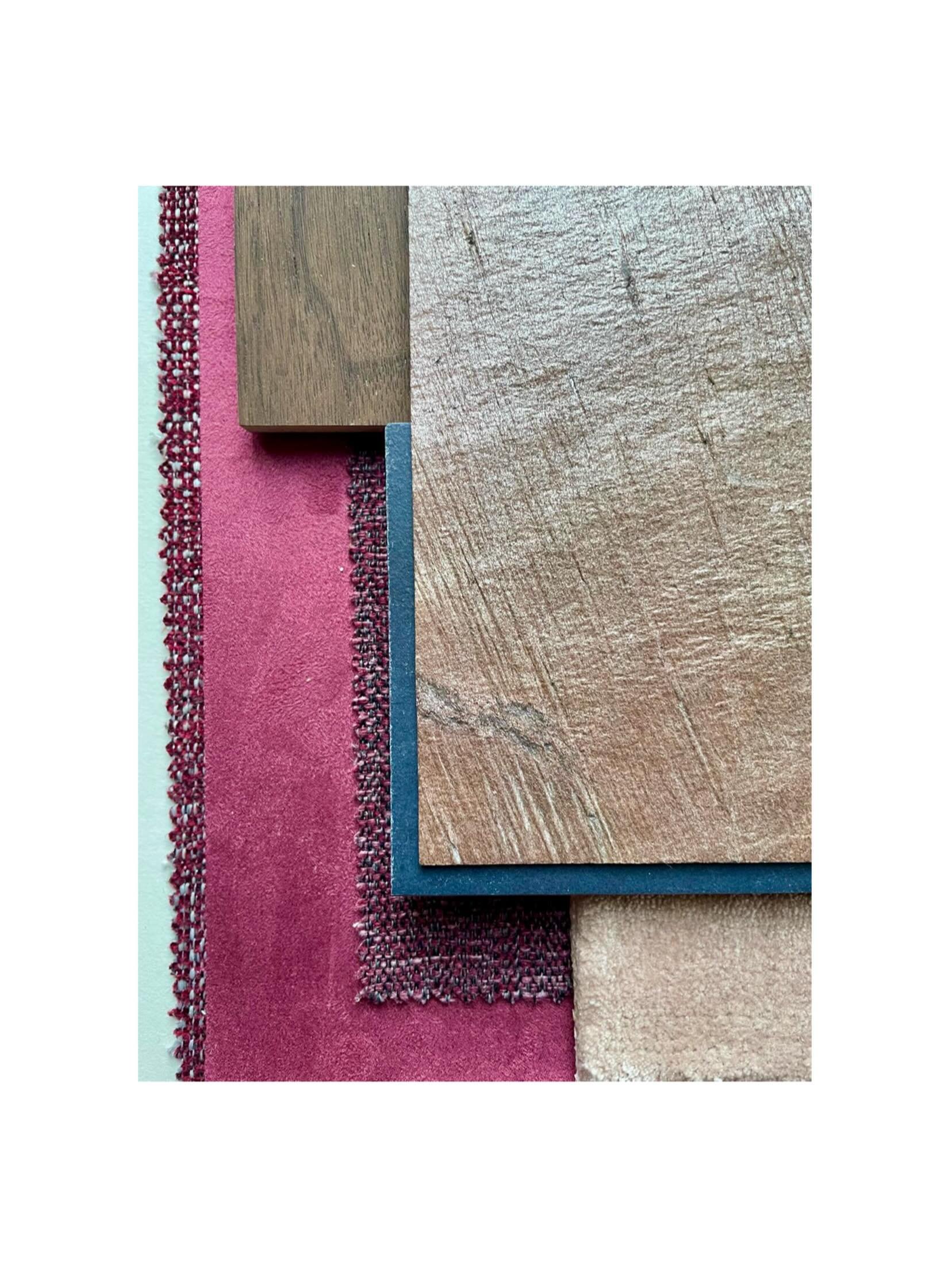 A space that leans into atmosphere rather than playing it safe.

Rich copper real stone veneer sets a warm foundation, layered with deep walnut tone accents and grounded by dark blue tiles softened underfoot with creamy rugs. Then come the unexpected
