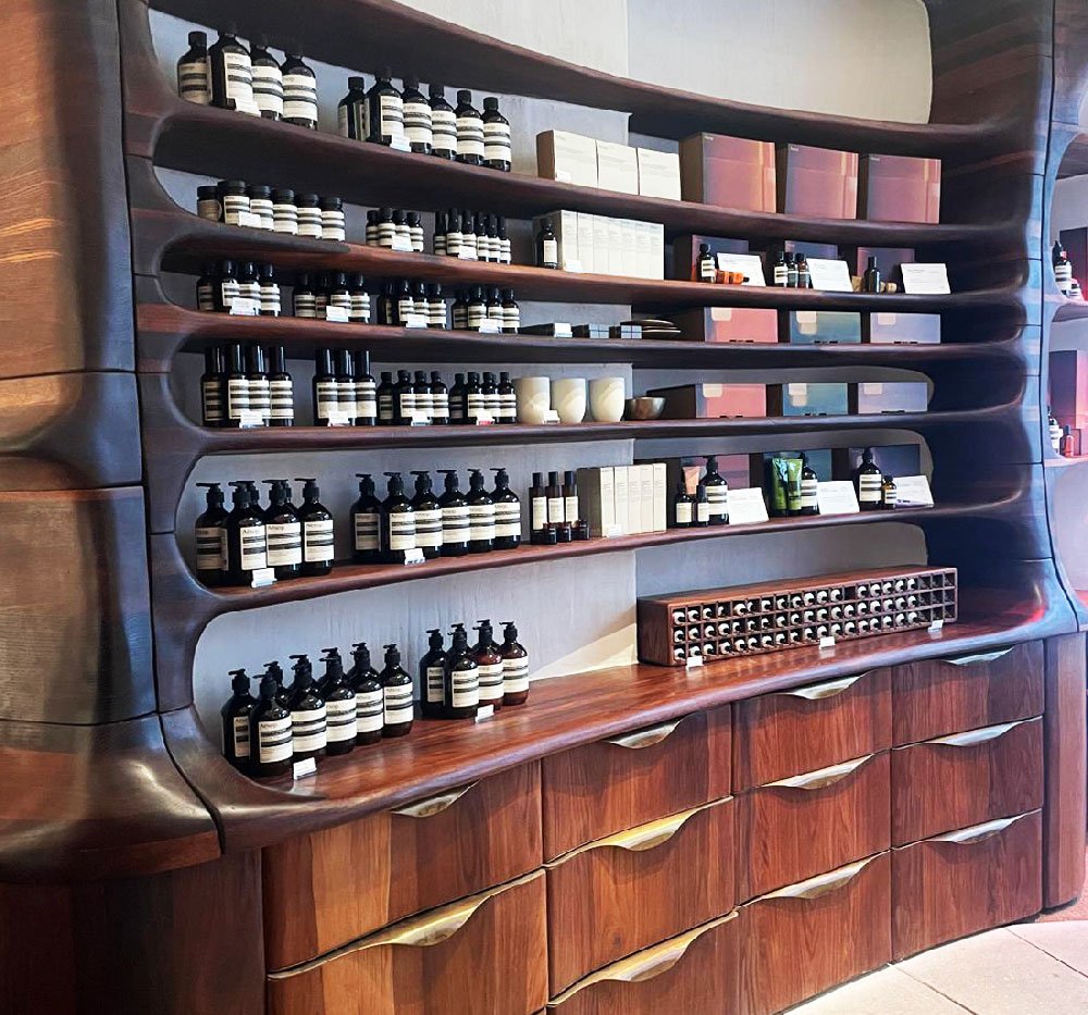 Aesop, Paris store with elegant curved fixture details
