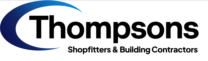 Logos for Thompsons, a shopfitters and building contractors.