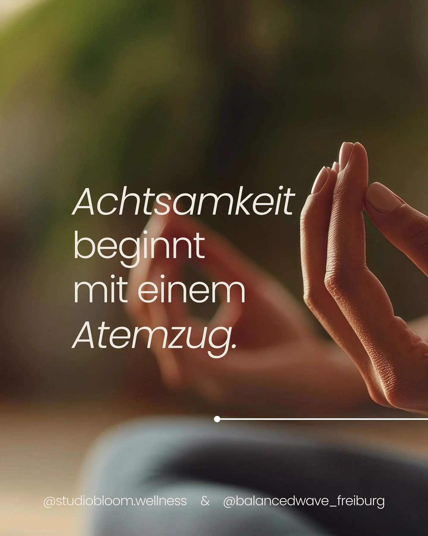 Offene Achtsamkeitsstunde mit Marco

Ein Raum, um still zu werden, durchzuatmen und einfach da zu sein.
In den offenen Achtsamkeitsstunden l&auml;dt Marco dich ein, durch gef&uuml;hrte Meditation, K&ouml;rperwahrnehmung und Atem&uuml;bungen in Kontak