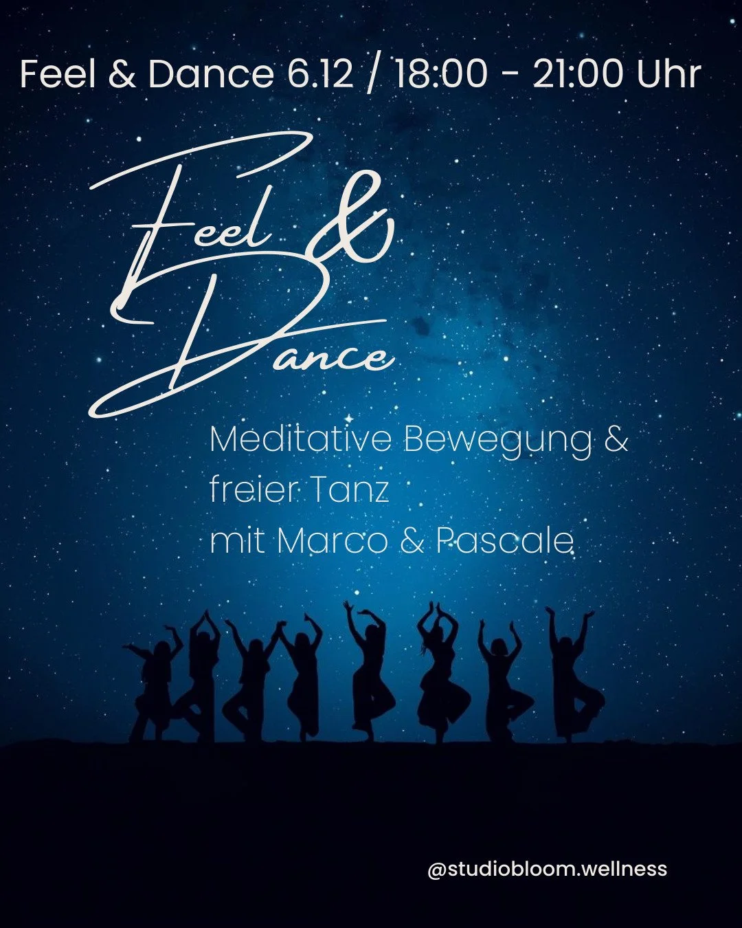 Feel &amp; Dance &ndash; Meditative Bewegung &amp; freier Tanz🌿

06.12. | 18:00&ndash;21:00 Uhr | Preis: 10 &euro;

Stell dir einen Abend vor, an dem du ganz in deinem eigenen Tempo ankommen darfst.
Ein Raum, in dem du dich l&ouml;st, sp&uuml;rst, b