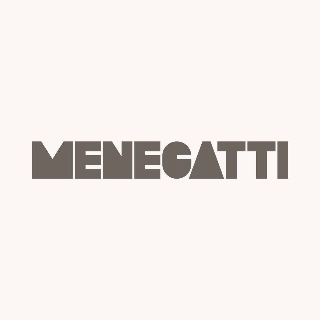 Scritta 'MENEGATTI' in caratteri grandi e grigi scuri su sfondo chiaro.