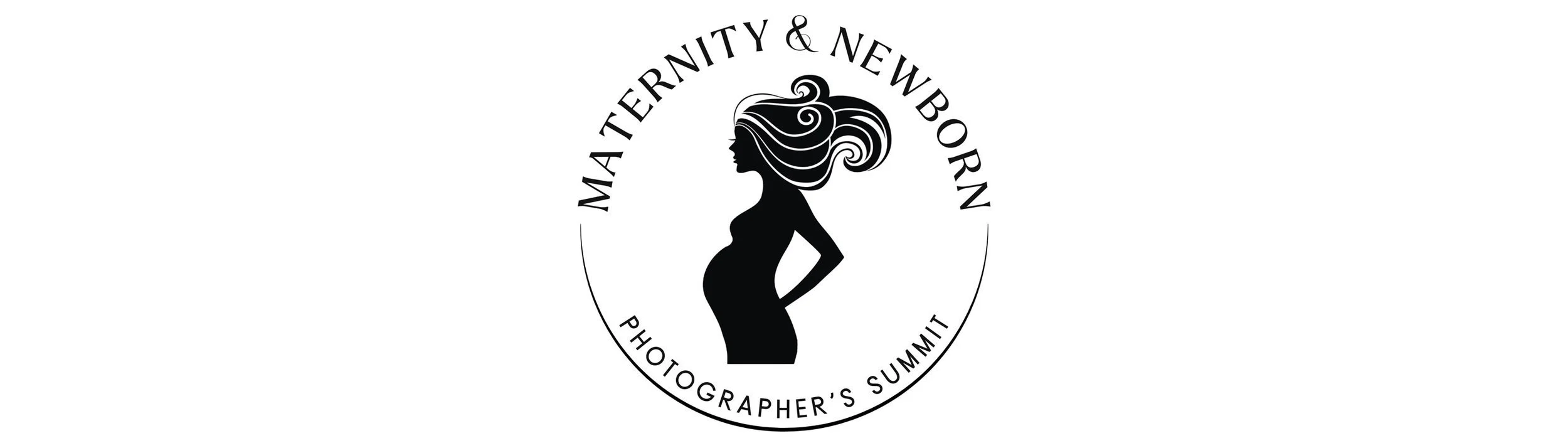 Logo for MaTERNITY & NEWBORN Photographer's Summit, featuring a silhouette of a pregnant woman with flowing hair surrounded by a circle of text.
