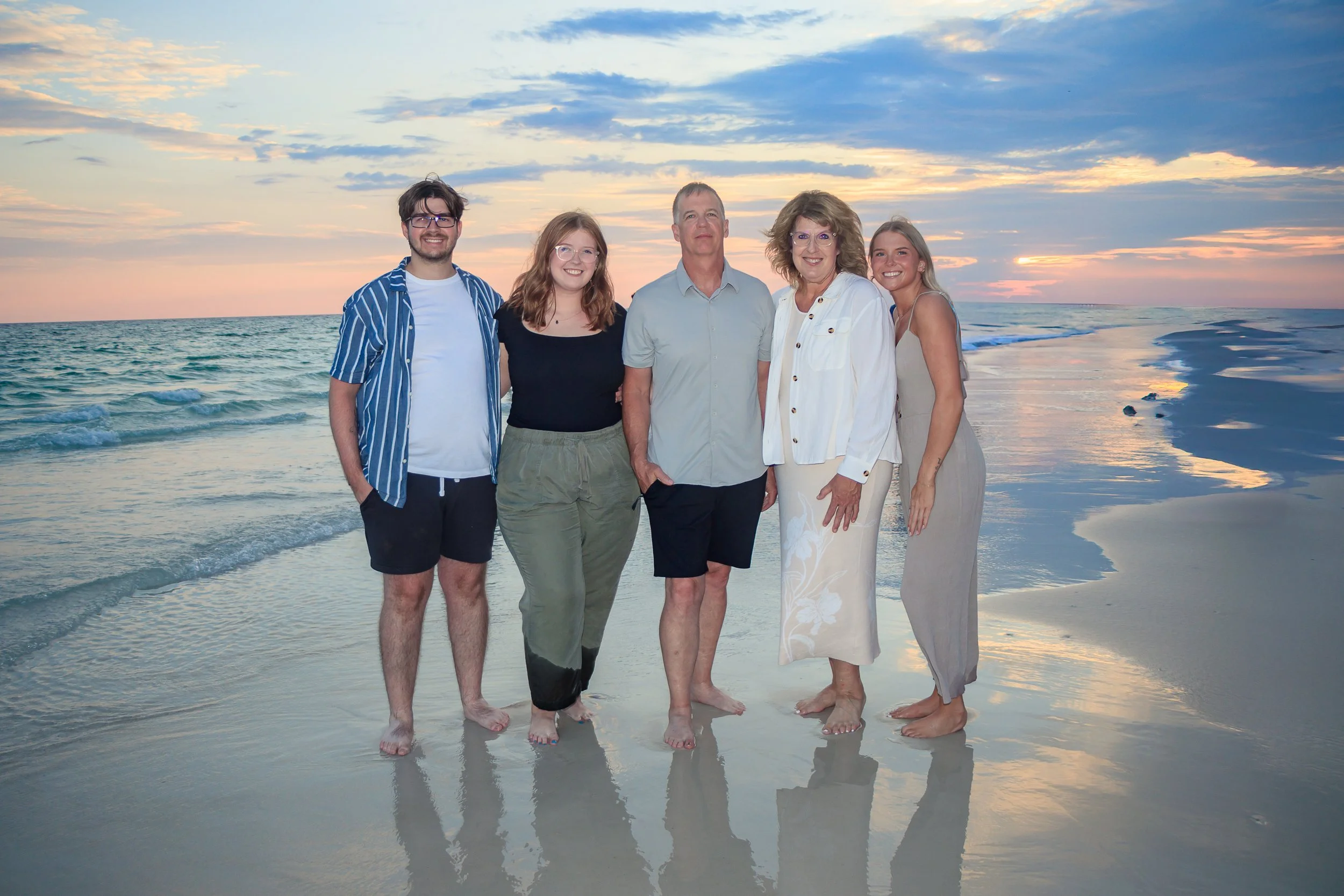 Family standing on a beach