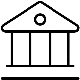 A minimalist black line drawing of a classical-style museum building with columns and a triangular pediment.