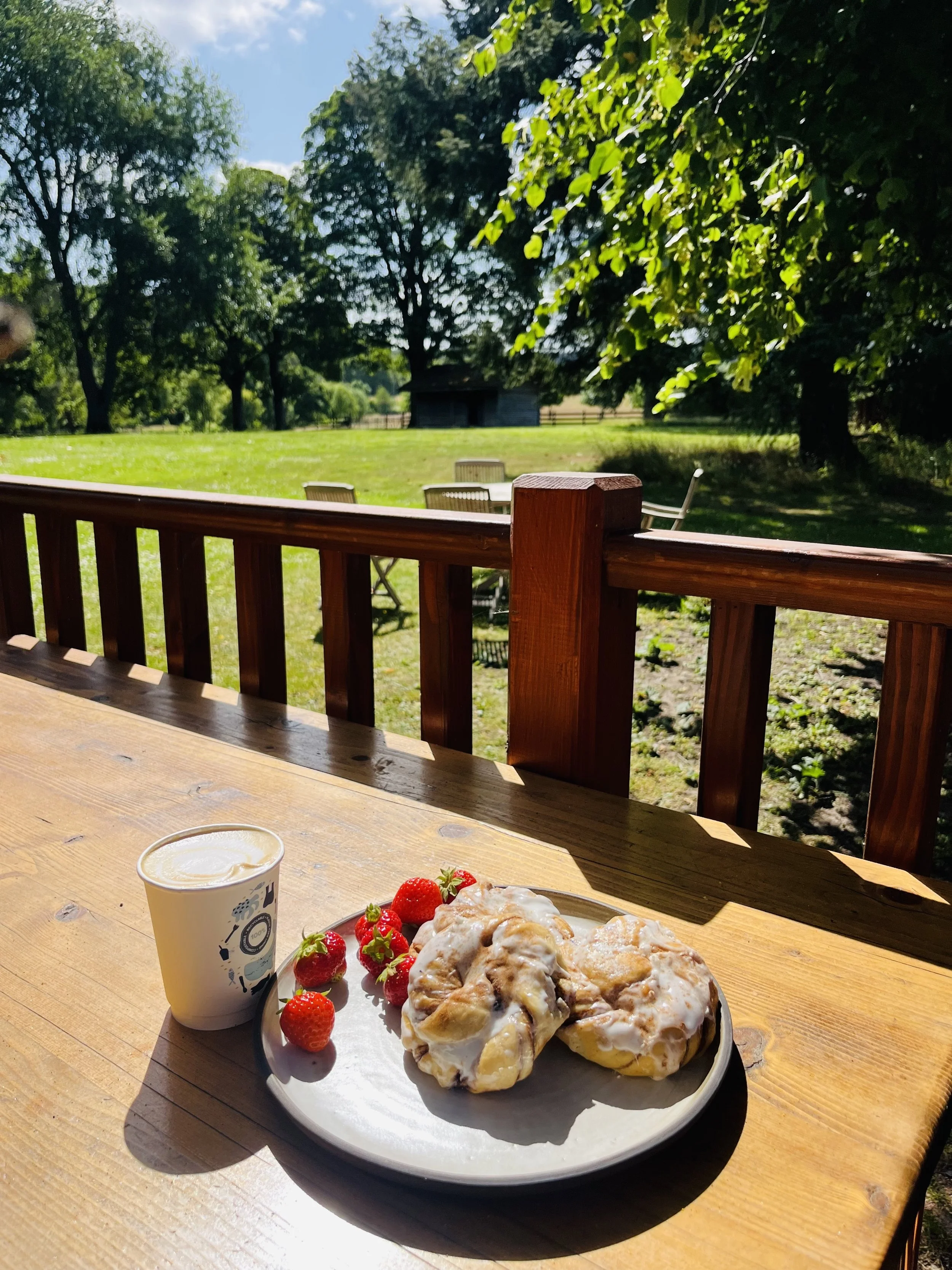 Coffee and cake in a farm shop setting