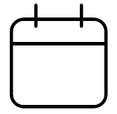 Line drawing of a calendar with two holes at the top for hanging