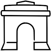 Black and white illustration of a castle with a central archway