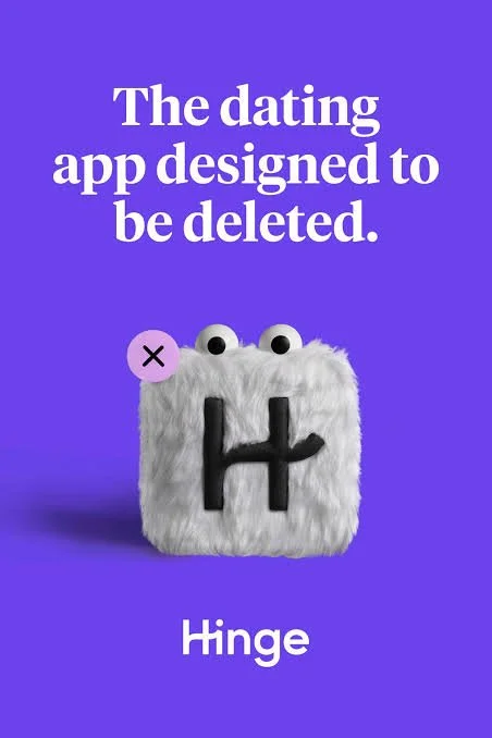 Hinge add showing the headline 'The dating app designed to be deleted'.