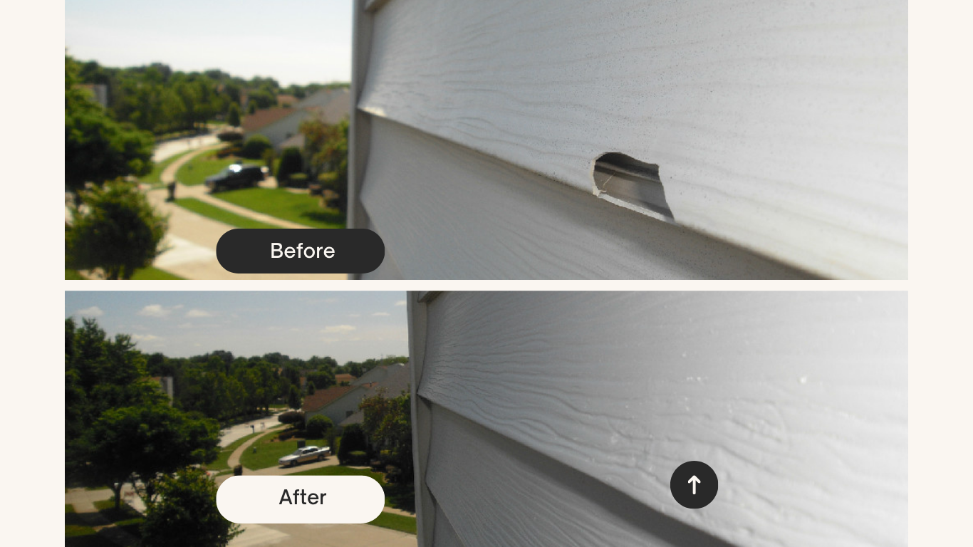 Damaged vinyl siding professionally repaired and color matched
