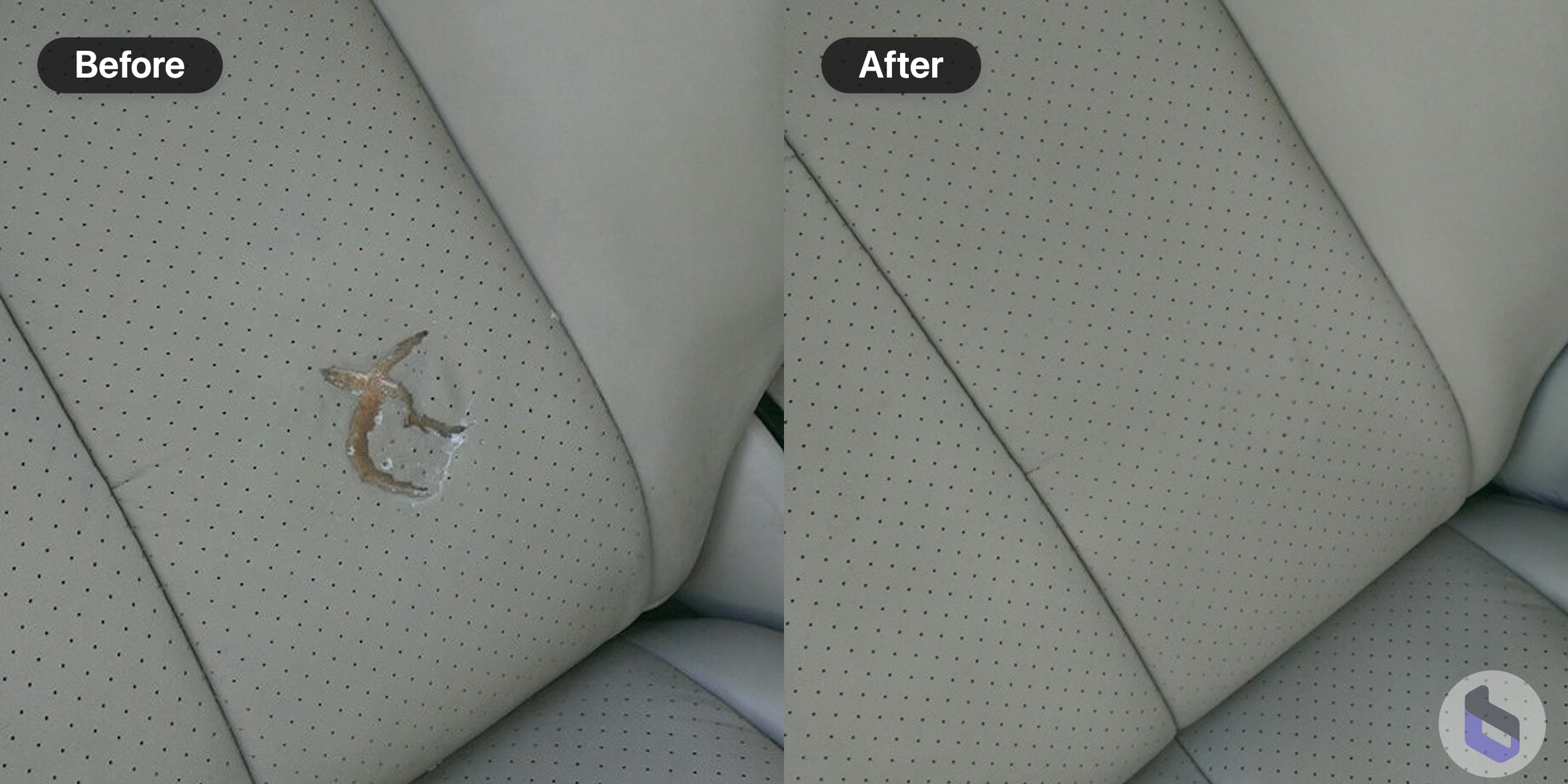 Removal and blend in of damaged on perforated leather car seats