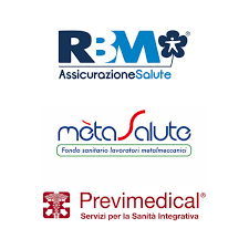 Loghi di tre aziende di assistenza sanitaria e assicurazioni: RBM Assicurazione Salute, Meta Salute e Previmedical con relative descrizioni