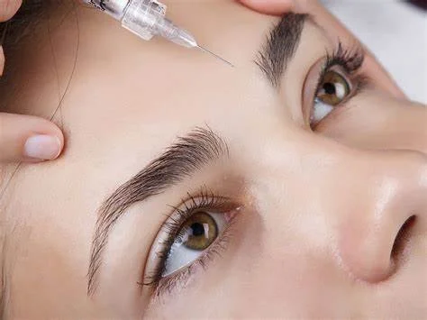 Una persona riceve un'iniezione nel sopracciglio.