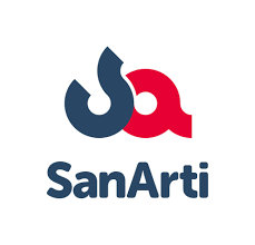 Logo di SanArti con simbolo grafico blu e rosso