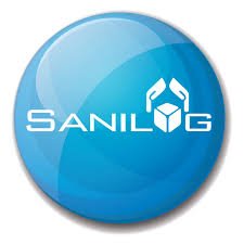 Logo blu con testo 'SANLOG' e un'icona di una scatola con due strumenti incrociati sopra