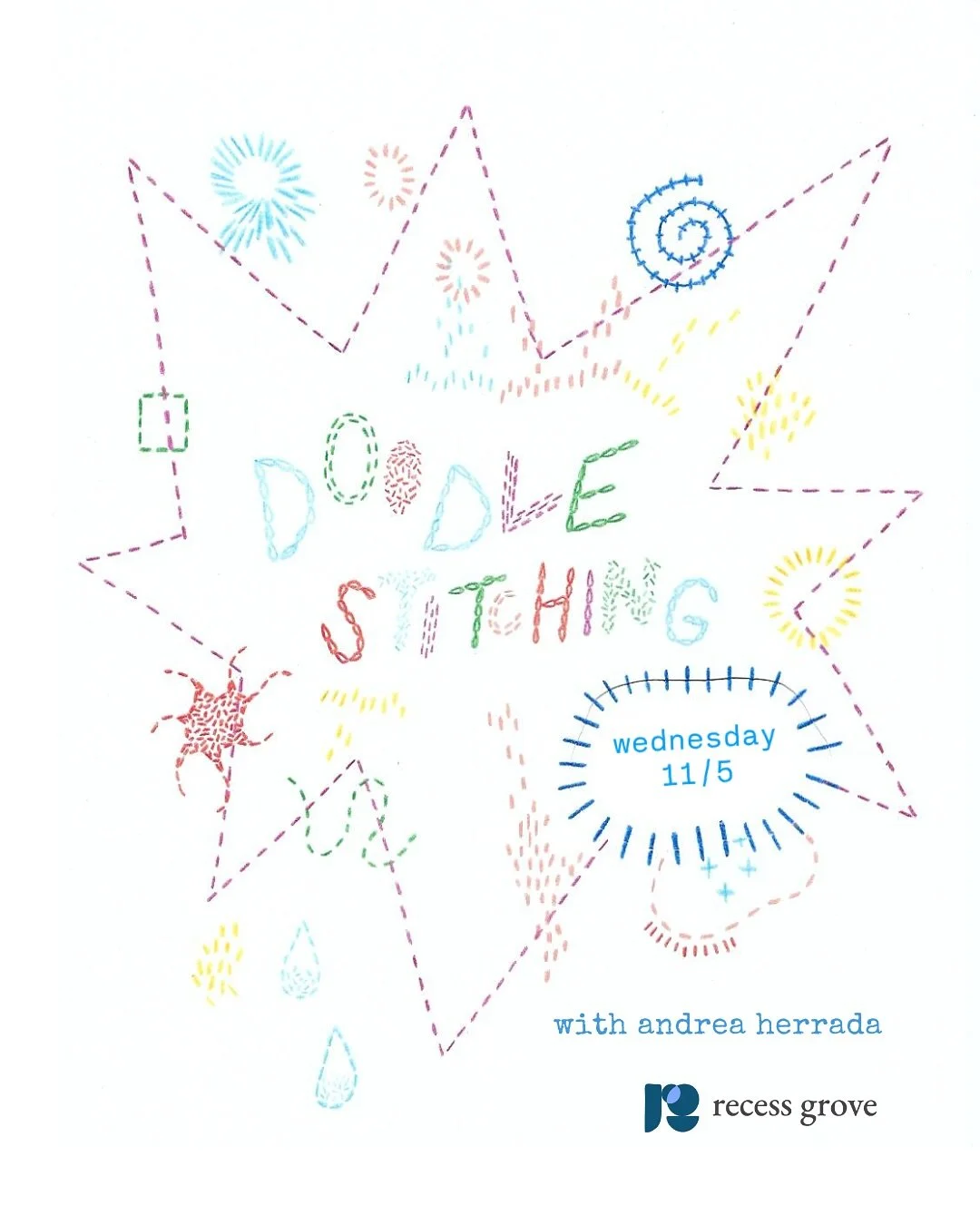 🪡 🧵 doodle stitching is back next week! 
embroidery doesn’t have to be structured, flowery or detailed — it can be anything you dream up ✨ 
in this fiber clinic, we’ll take our everyday doodles and use them to transform and pers