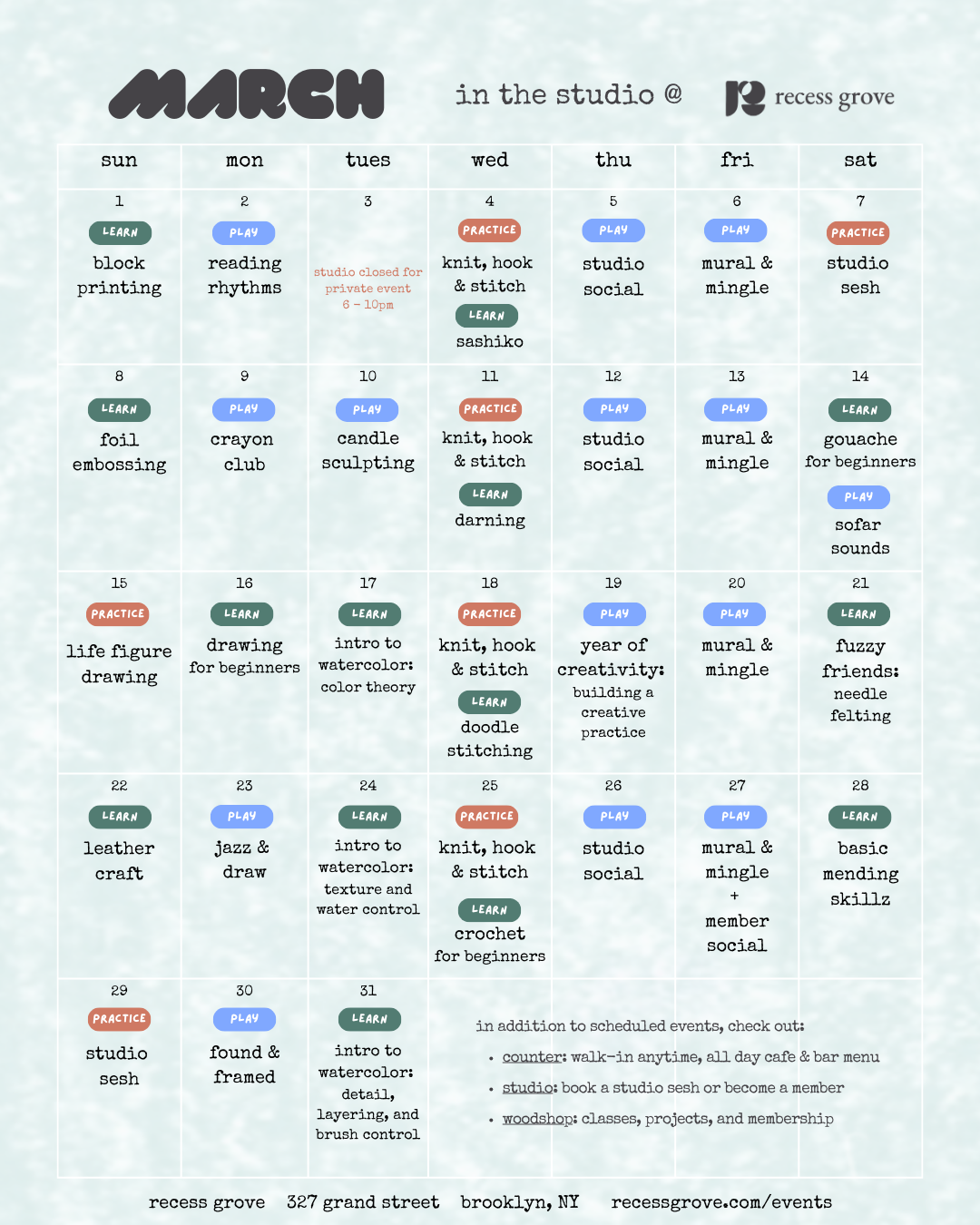 march events and classes calendar