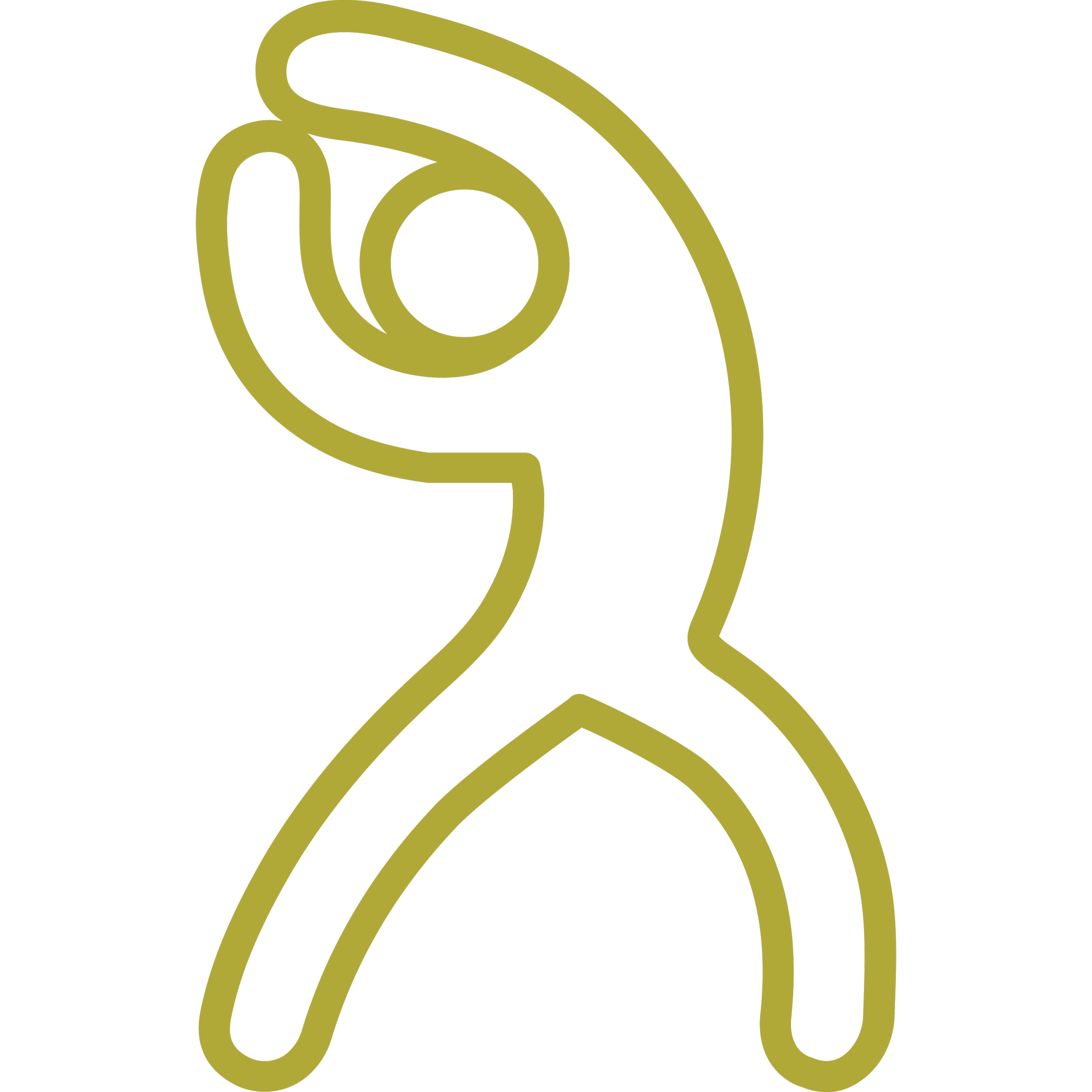 A stylized, abstract figure resembling a person stretching, outlined in green against a transparent background.