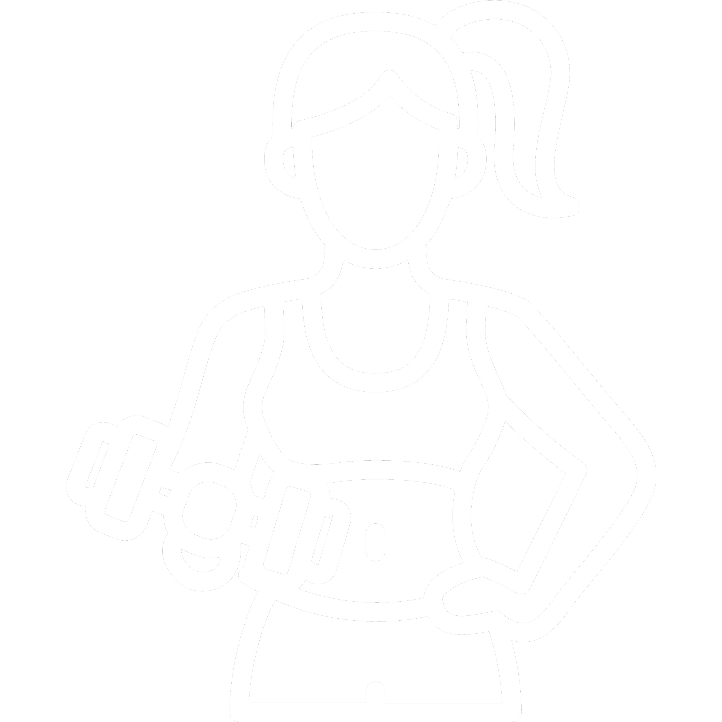 Icon of a woman with a ponytail, wearing a sports bra and shorts, holding a dumbbell in one hand, representing fitness or exercise.