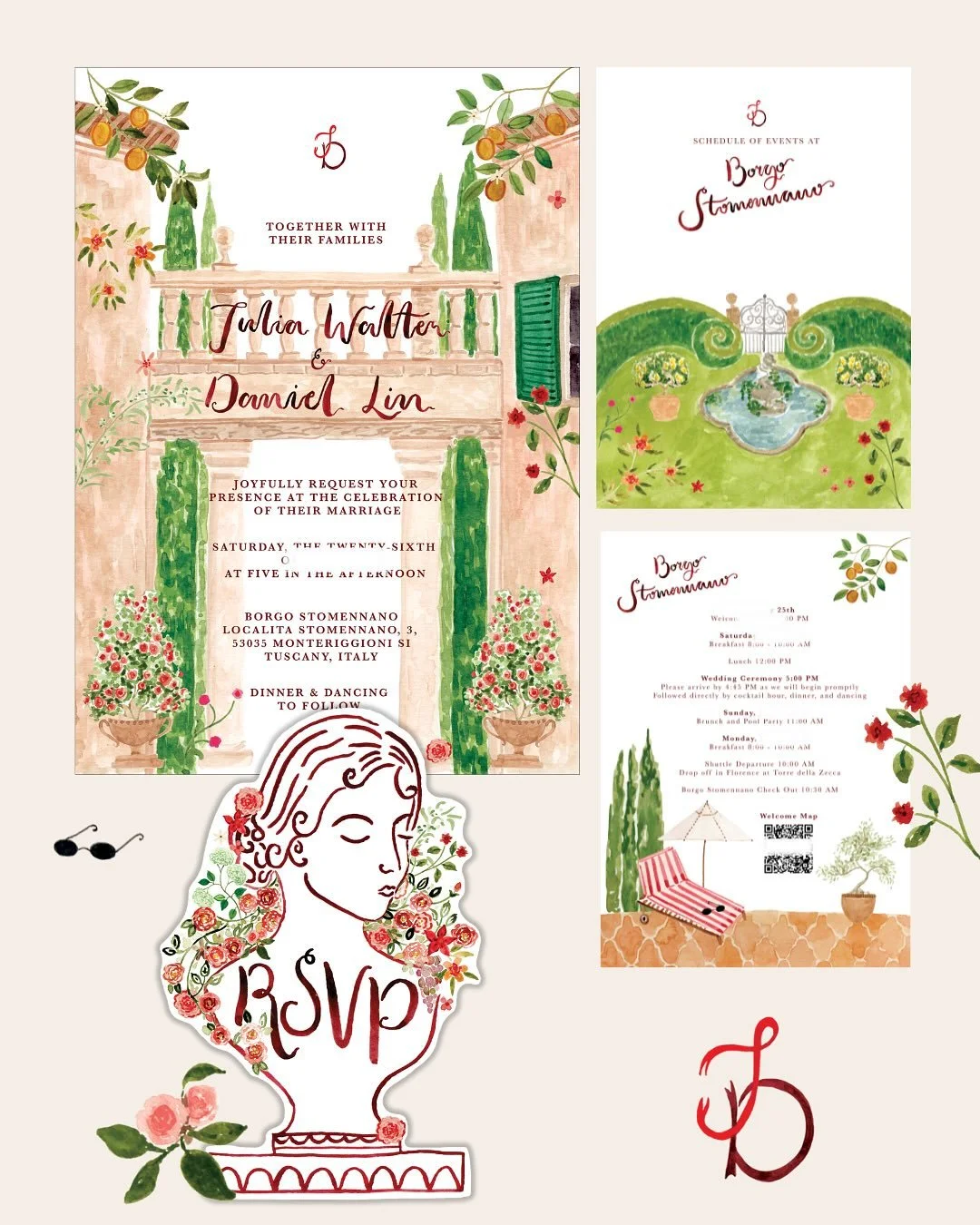 For J&amp;D&rsquo;s magical wedding weekend in Tuscany at @borgostomennano 🇮🇹🥀
 
Heading to their European summer wedding all the way from New York, it was such a pleasure working with this lovely couple! 

I felt so inspired by the location and g