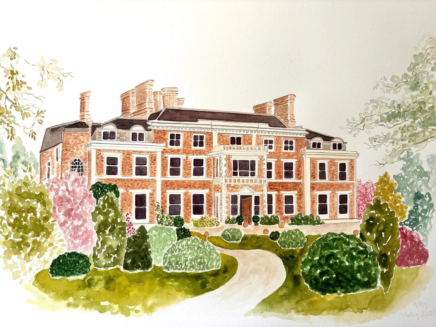 A commissioned original venue illustration of @heckfield_place as a gift for some wonderful clients recently married there 🍂 

I completed this piece in my final week before maternity leave and thought it was such a lovely way to remember a very spe