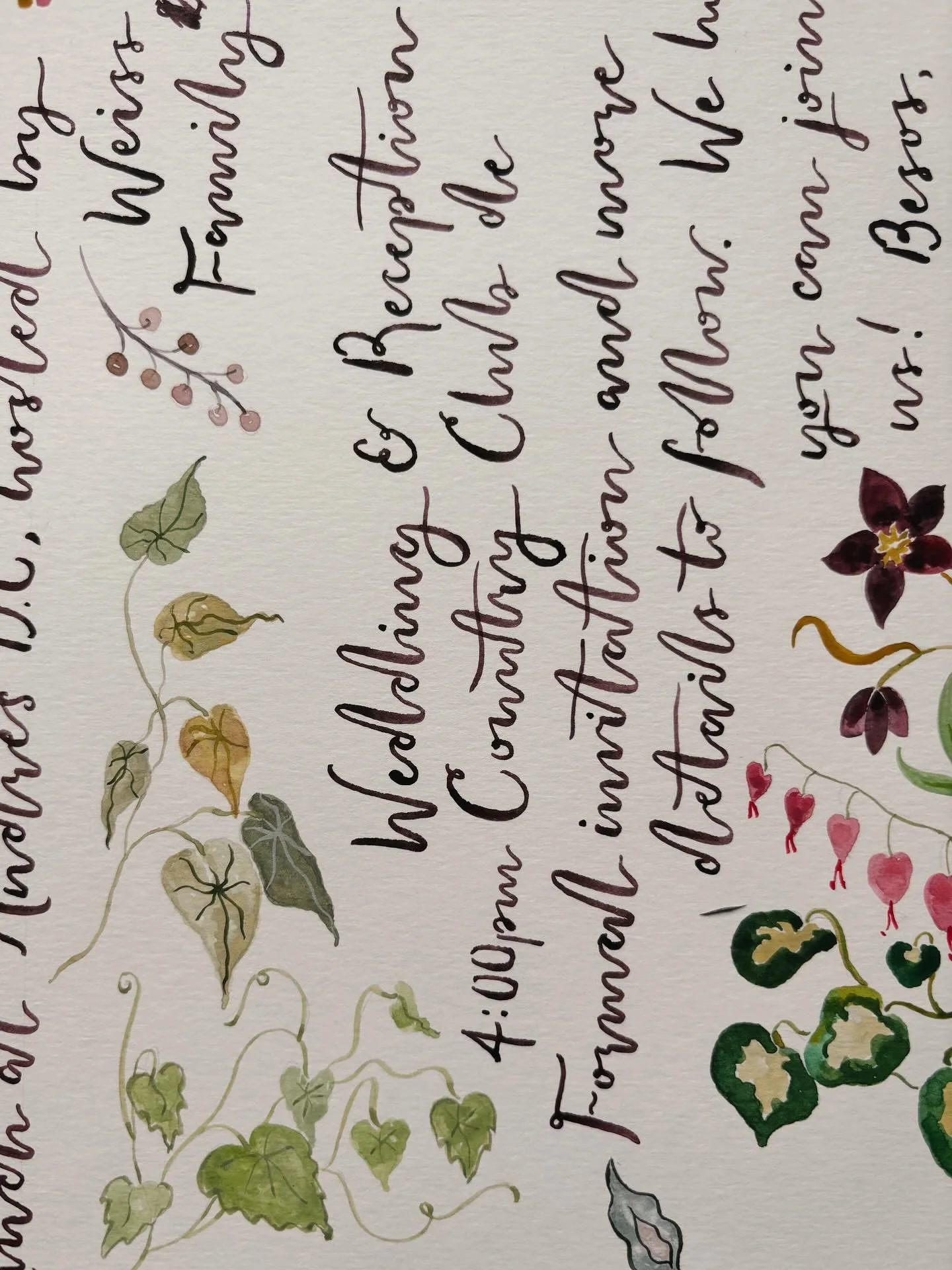 Lettering and leaves 🍃 
.
.
.

calligraphy | watercolor art | wedding stationery | invitation