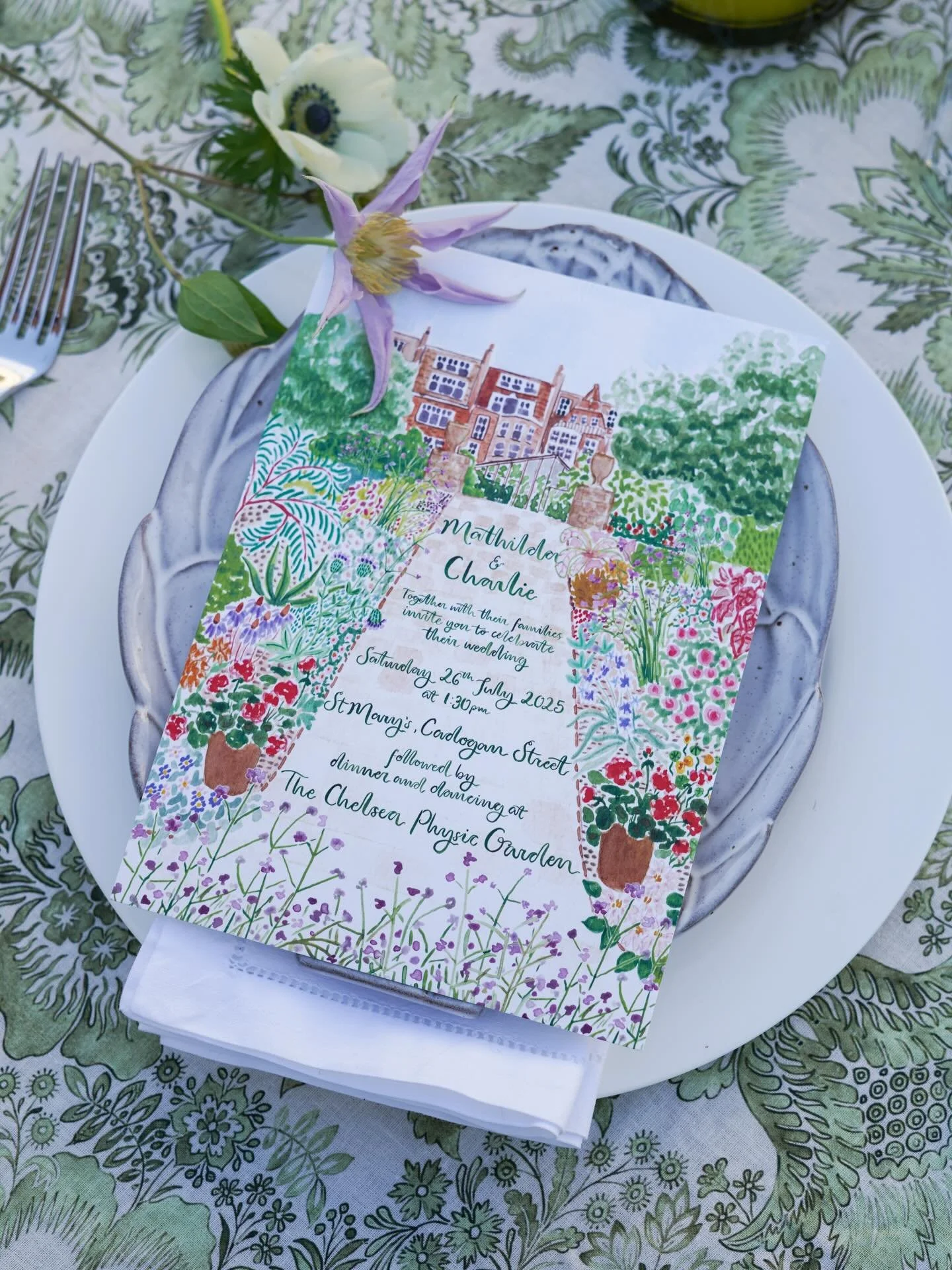 One year since this late July wedding 🌻 

The wedding reception took place in the Chelsea Physic Garden, which anchored the whole design of Matilda &amp; Charlie&rsquo;s paper goods. 

I have such fond memories of working on this wedding stationery 