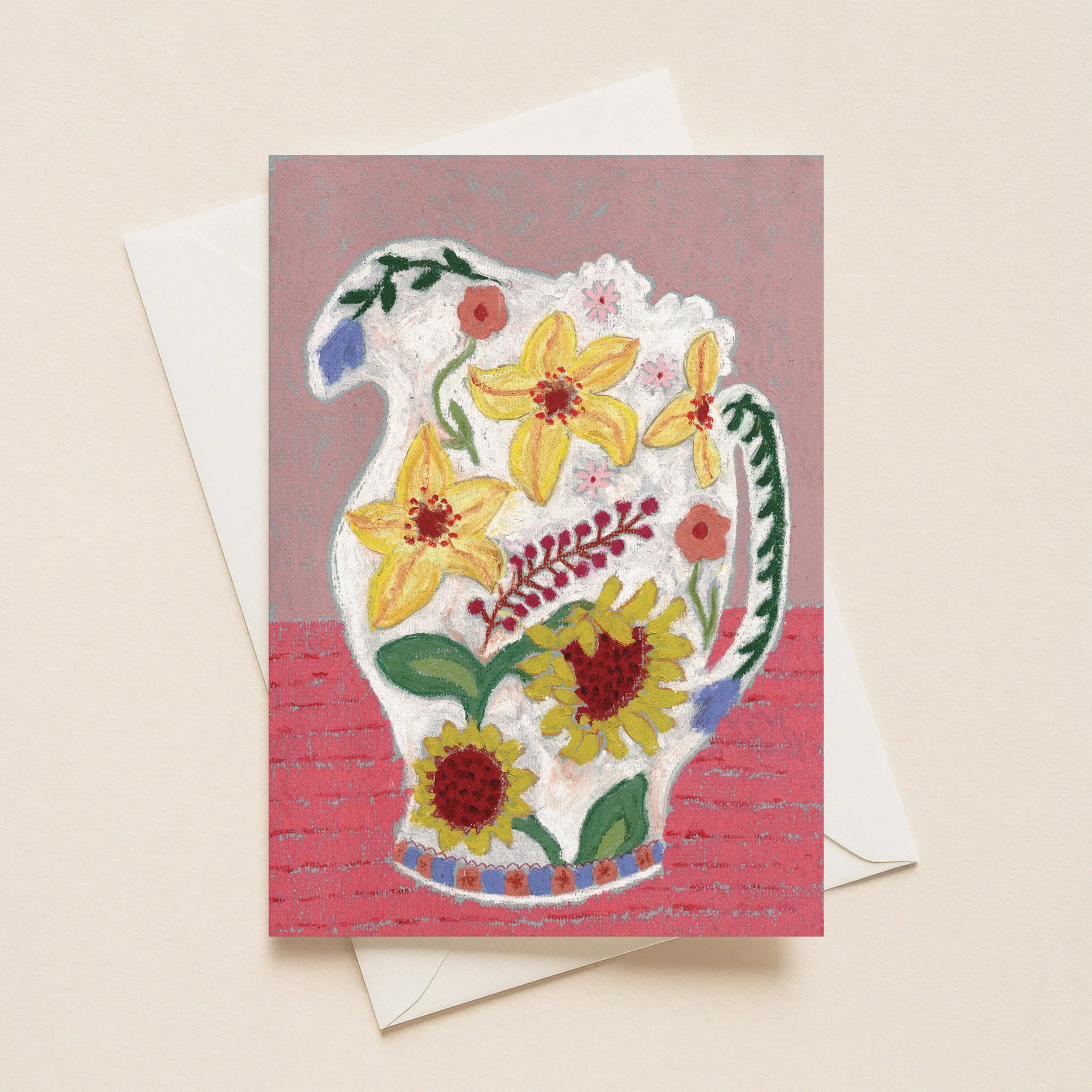 White Floral Jug - Greeting Card