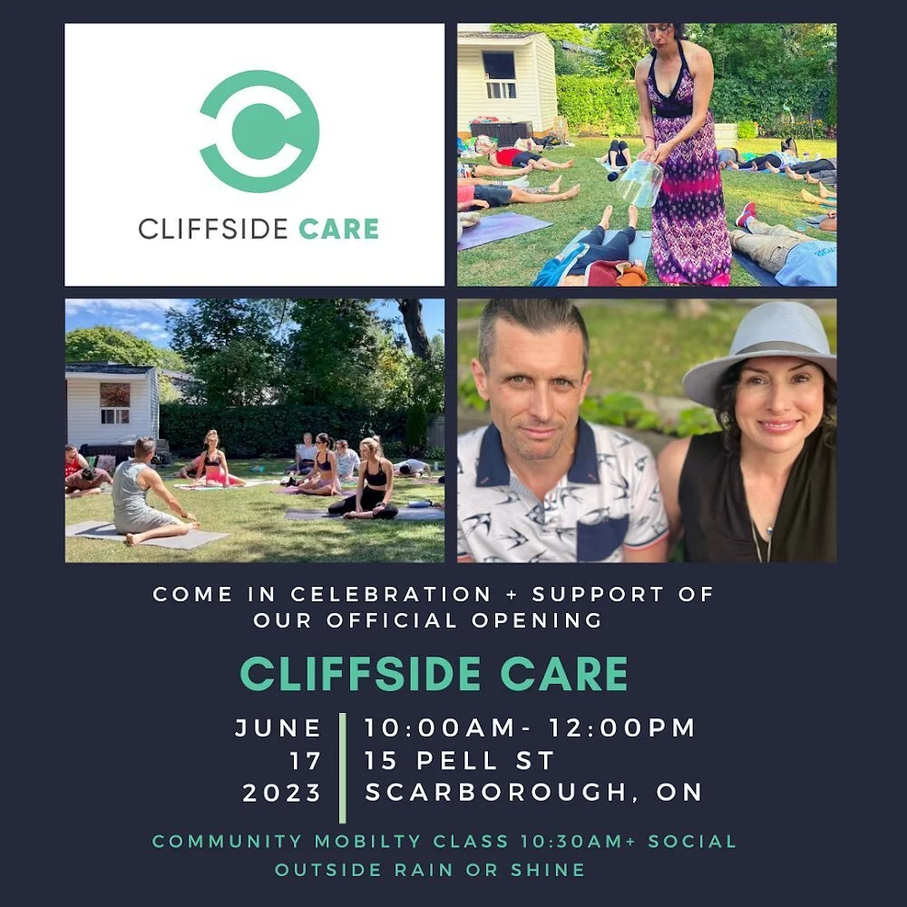 🙌Come celebrate and support our @cliffsidecare opening with a backyard drop in.✨

❣️Sat June 17 th. 
10:00 am - 12:00 pm 

❣️Community Mobility Class with Eric. @advance_form_fitness 
10:30 am - sign up encouraged 
Link in Bio 
Bring yoga mat + wate