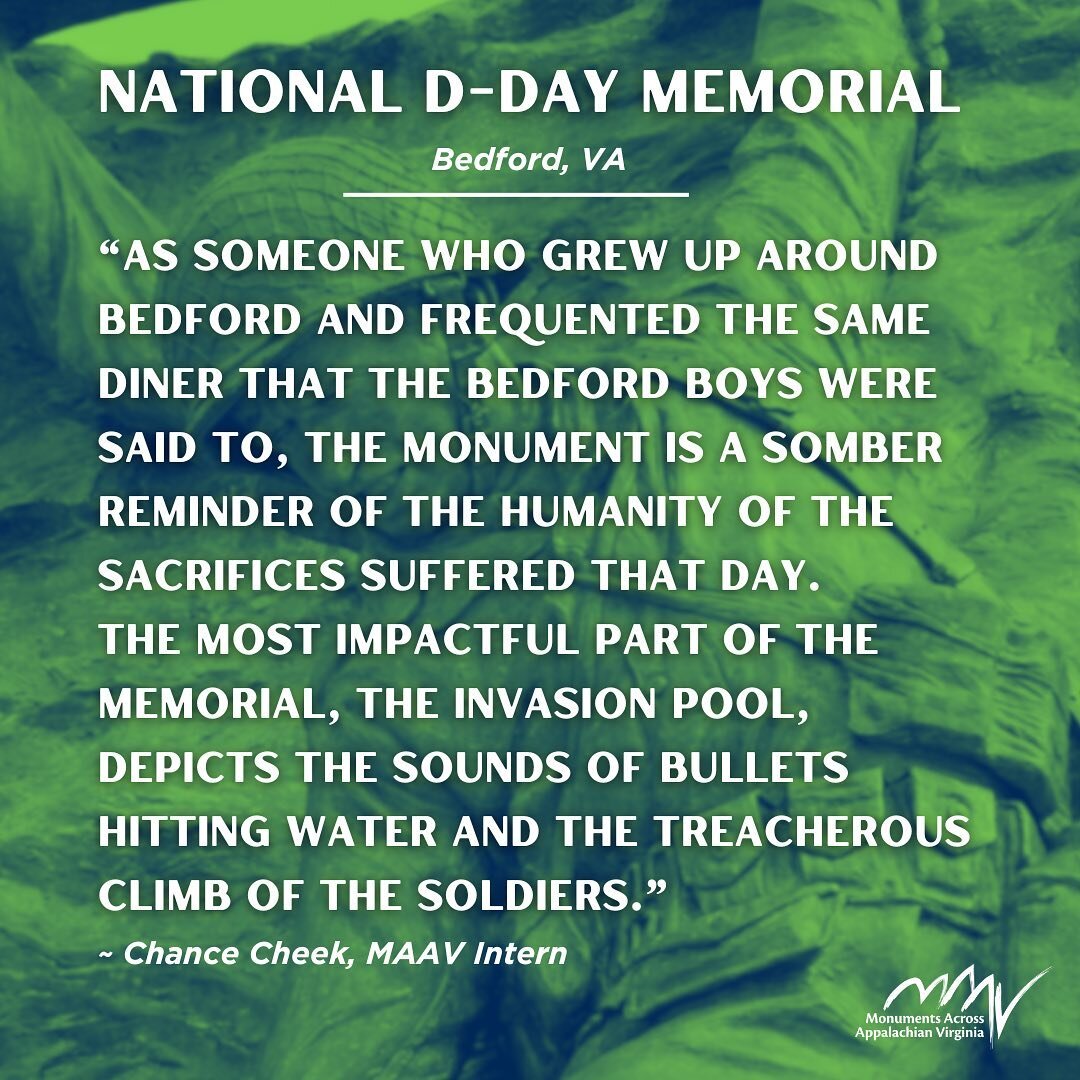 Welcome back to &ldquo;Take a Chance on Monument Monday&rsquo;s&rdquo; featuring #MAAV intern, Chance Cheek! 

Today we are highlighting the National D-Day Memorial located in Bedford, VA. Built in 1999, this memorial was constructed to remember thos